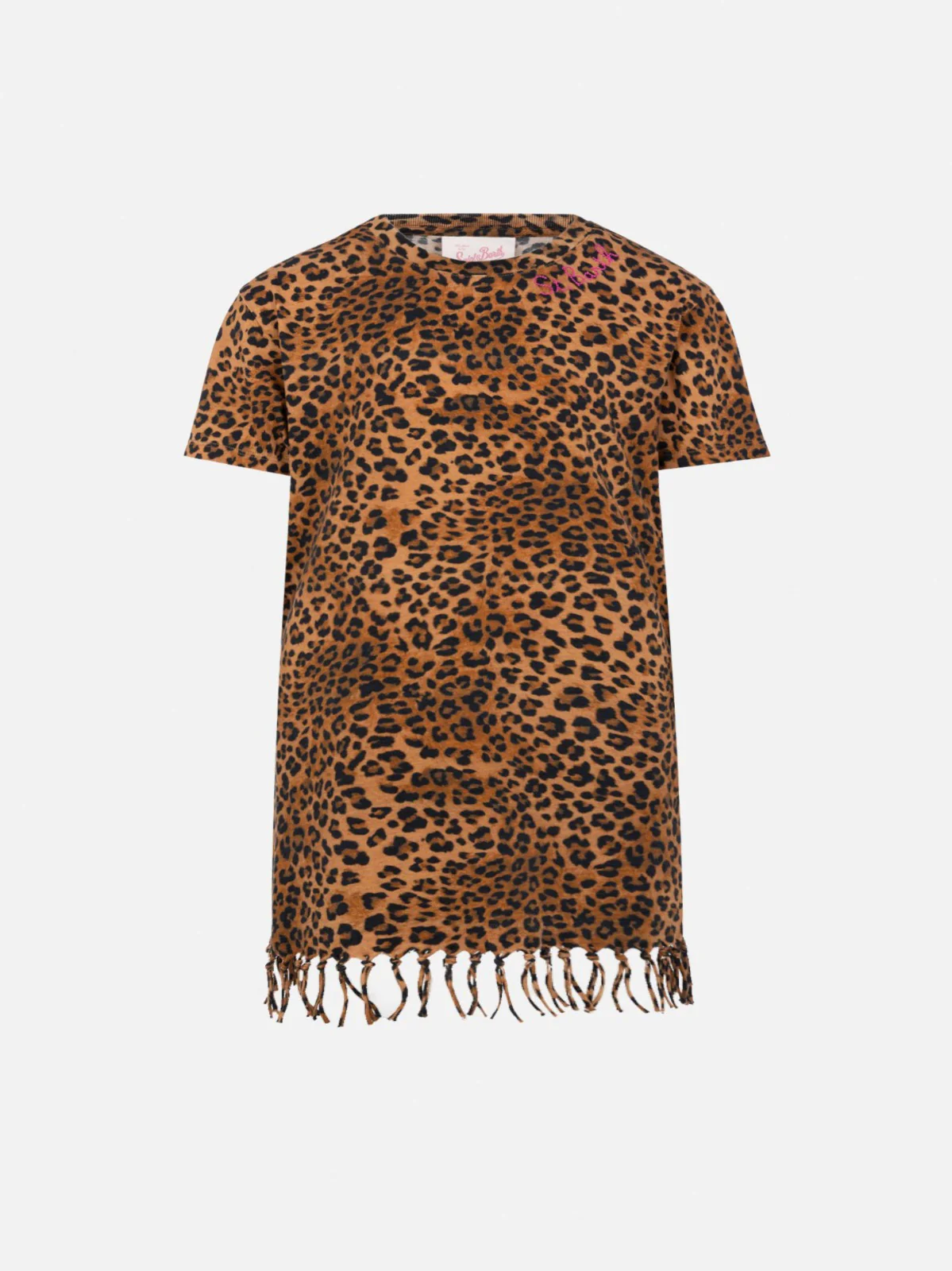 Abbey dress with fringes and animalier print