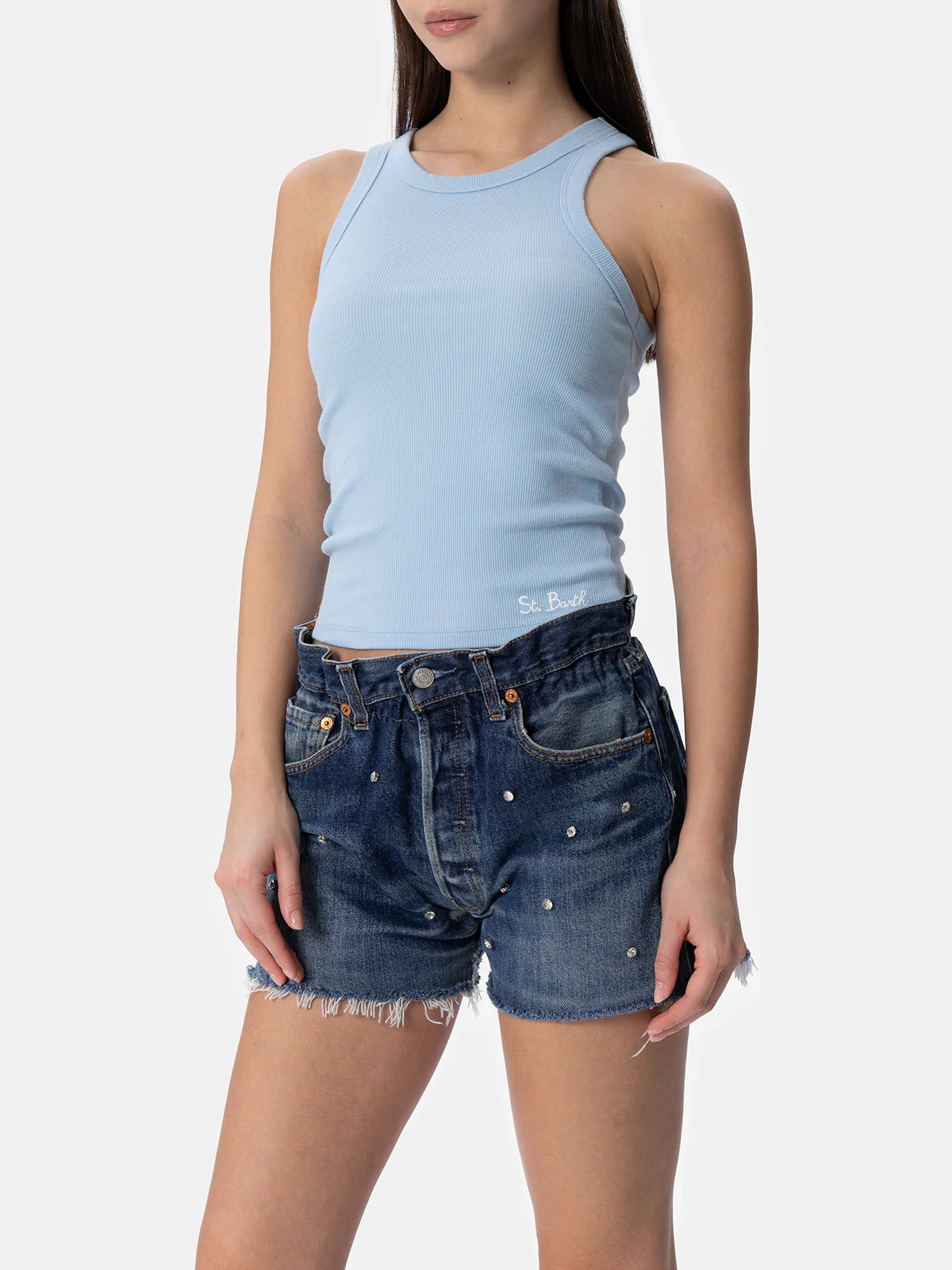 Ada light blue ribbed cotton tank top - Image 2