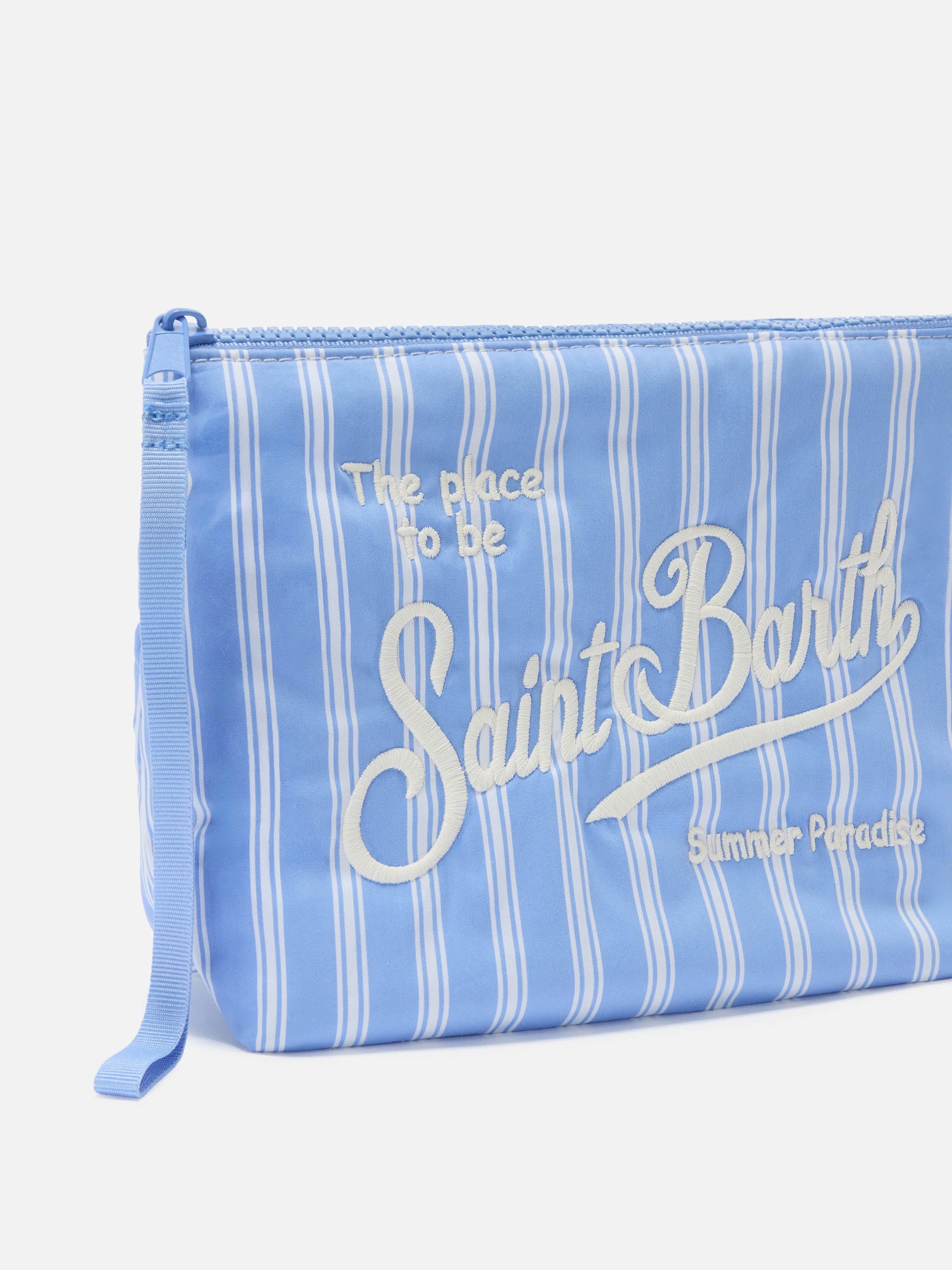 Aline light blue and white wide striped cotton pouch - Image 2