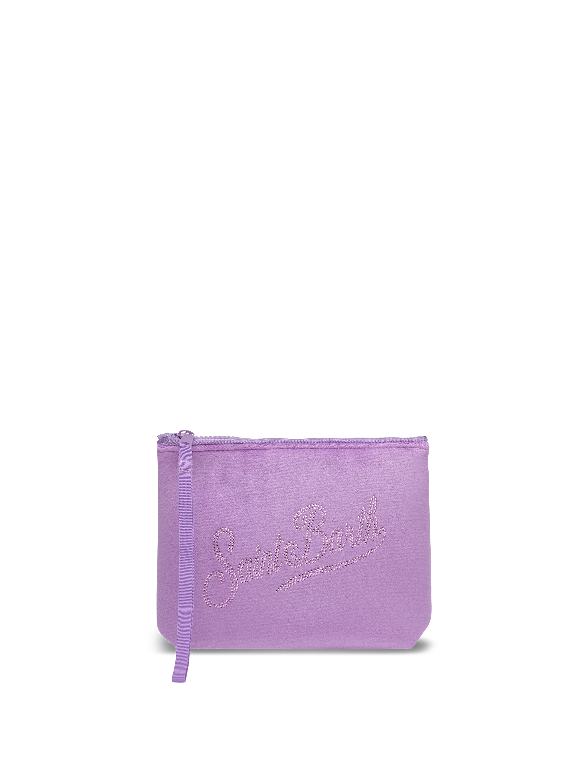 Aline lilac velvet pochette with Saint Barth rhinestone logo