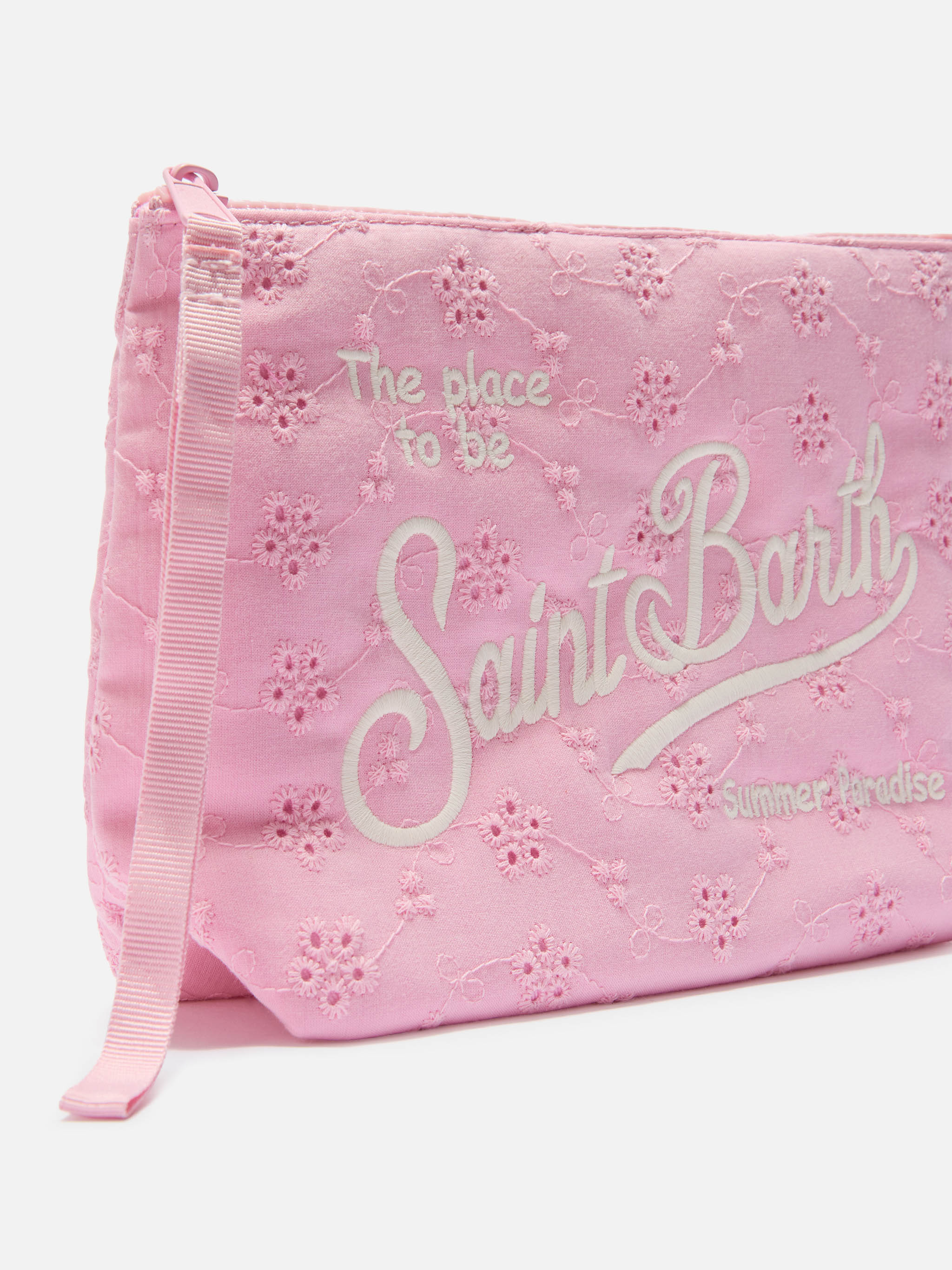 Aline pink broderie anglaise cotton pouch - Image 2