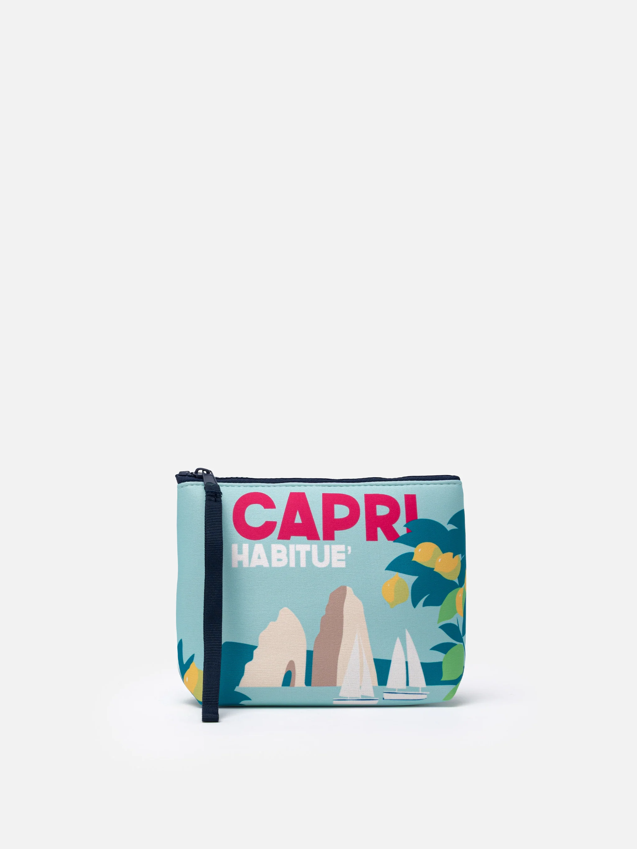 Aline scuba pochette with Capri postcard print