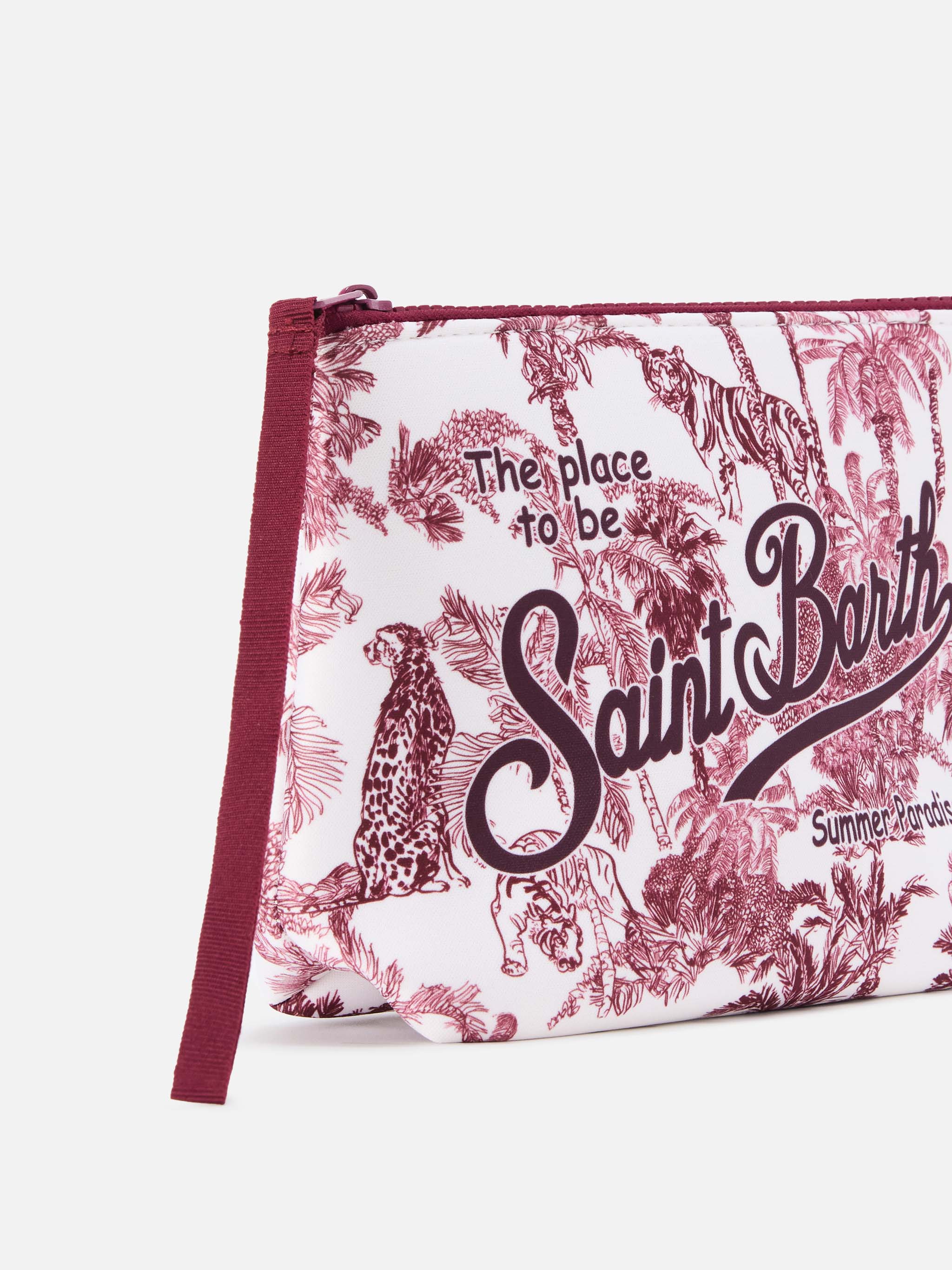 Aline scuba pouch with burgundy Toile de Jouy print - Image 2