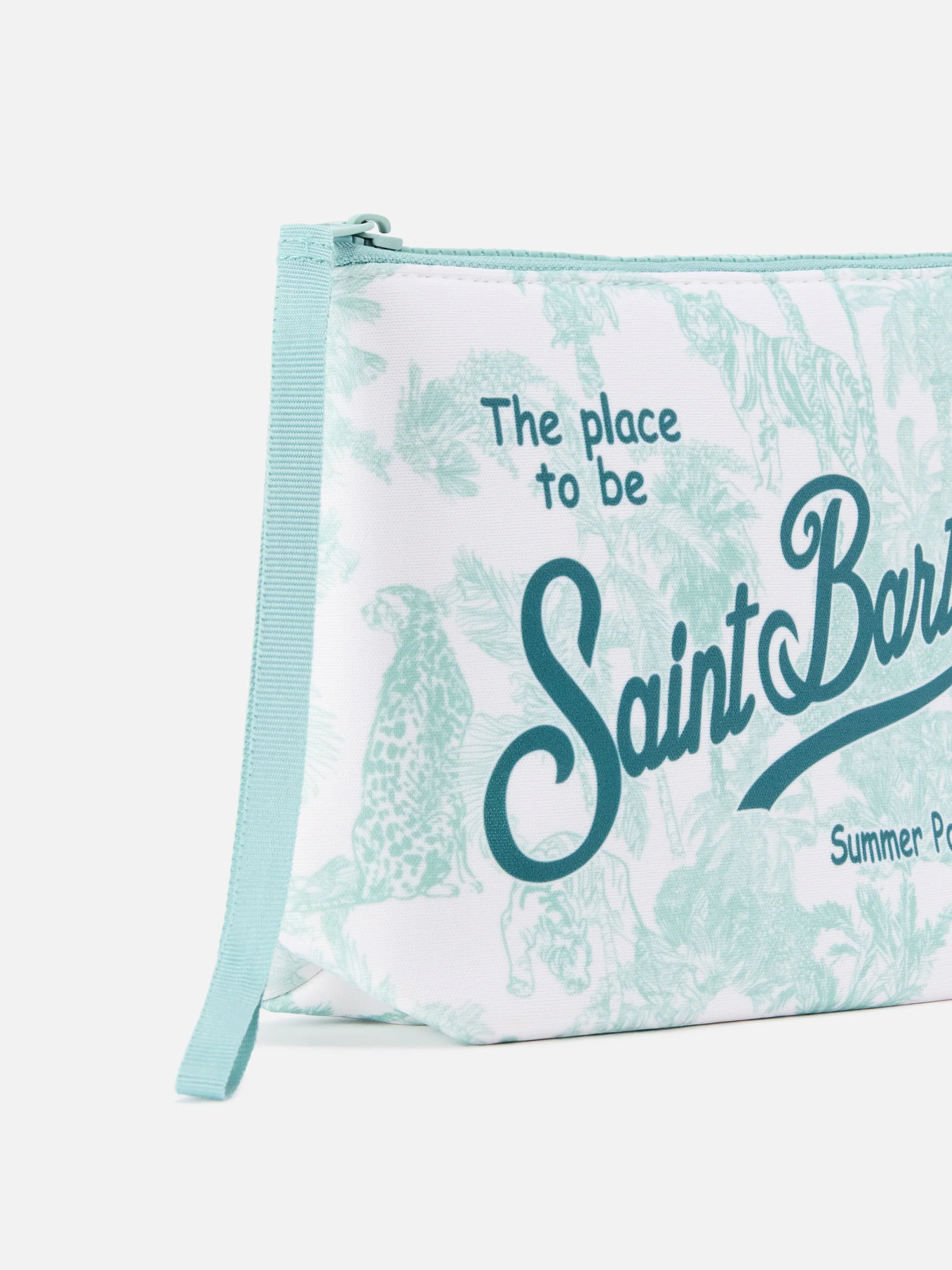 Aline scuba pouch with green Toile de Jouy print - Image 2