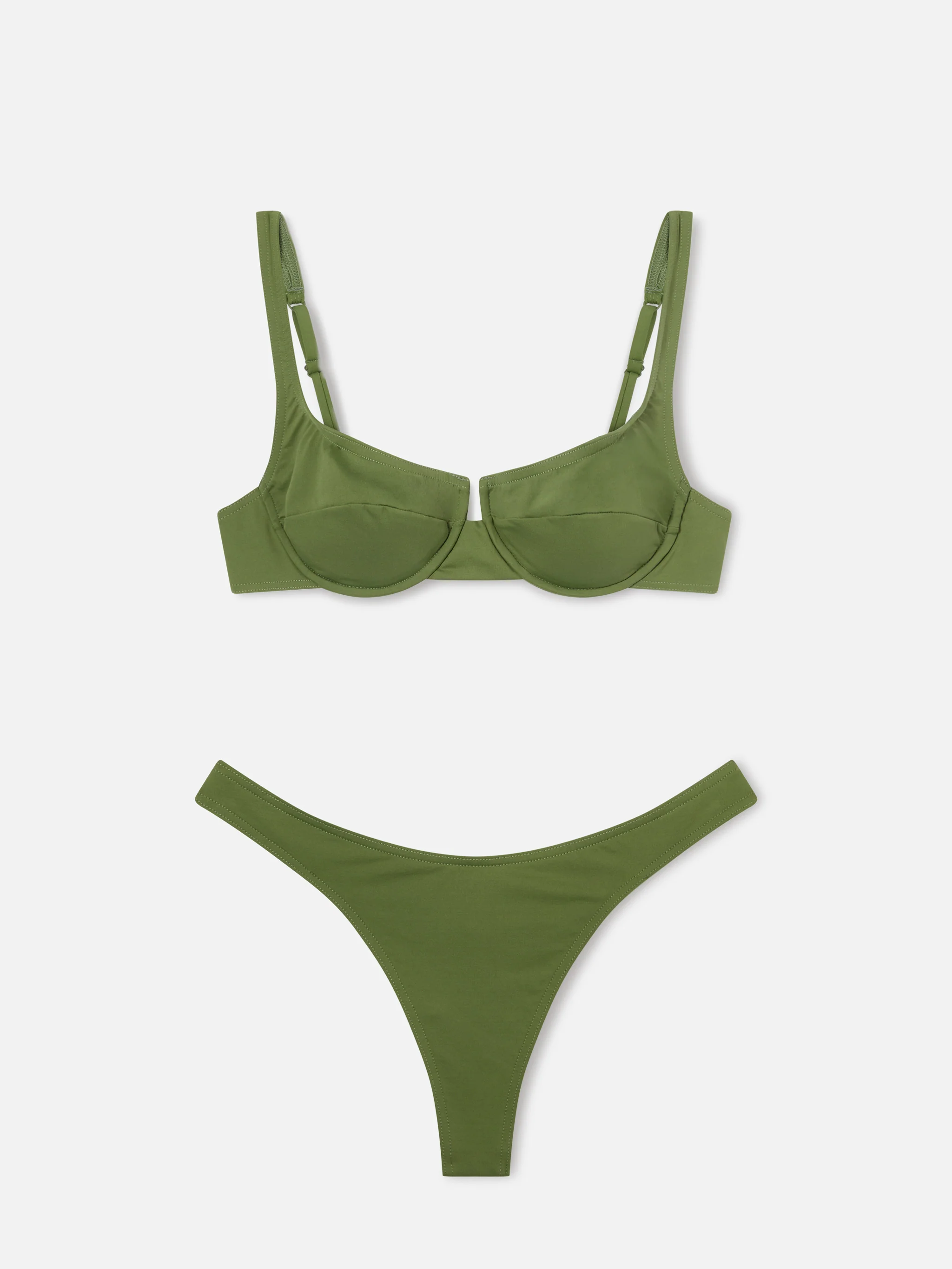 Amira Naomi military green balconette bikini in solid color