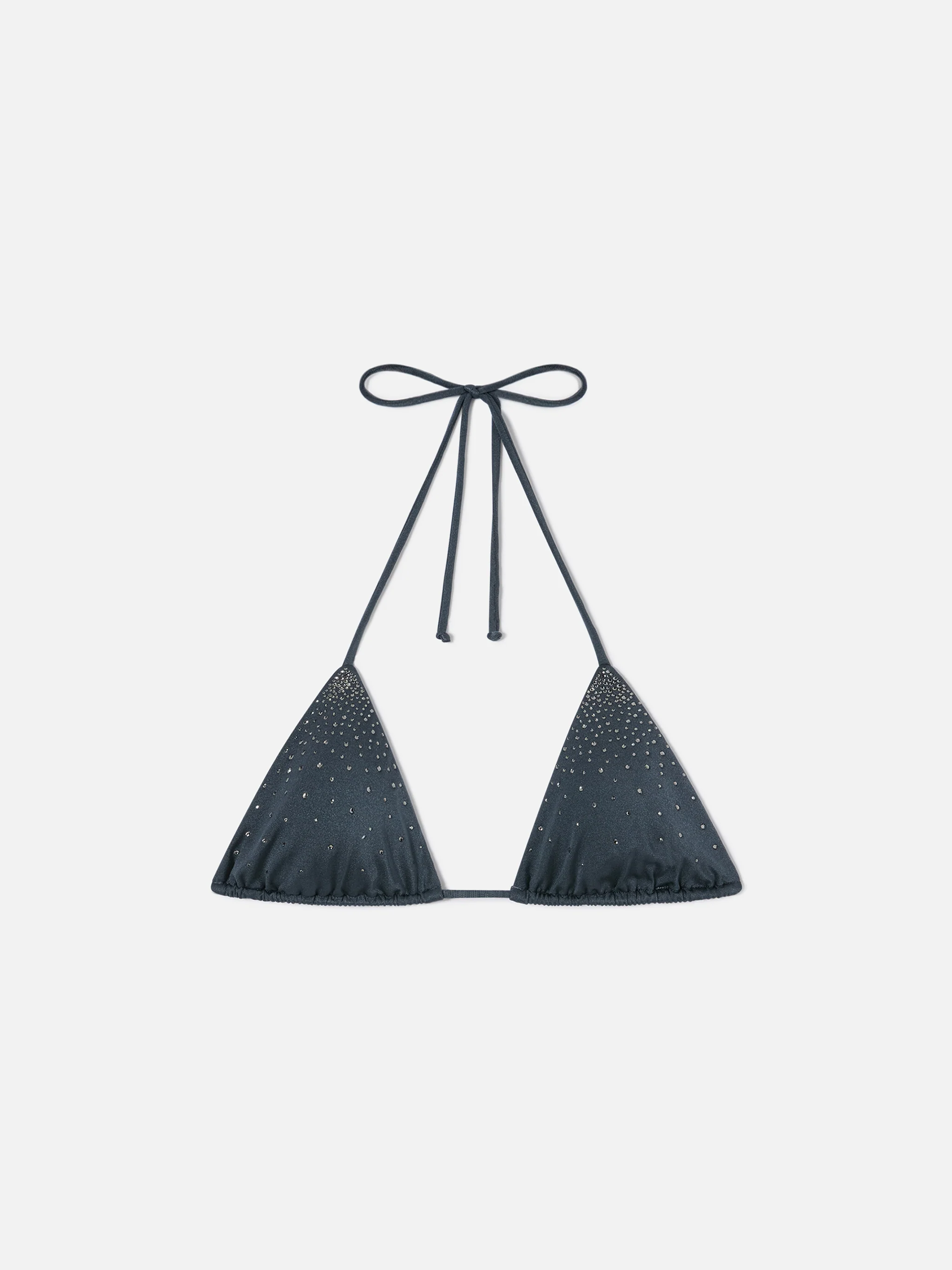 Annabelle triangle bikini top in grey with applied strass details