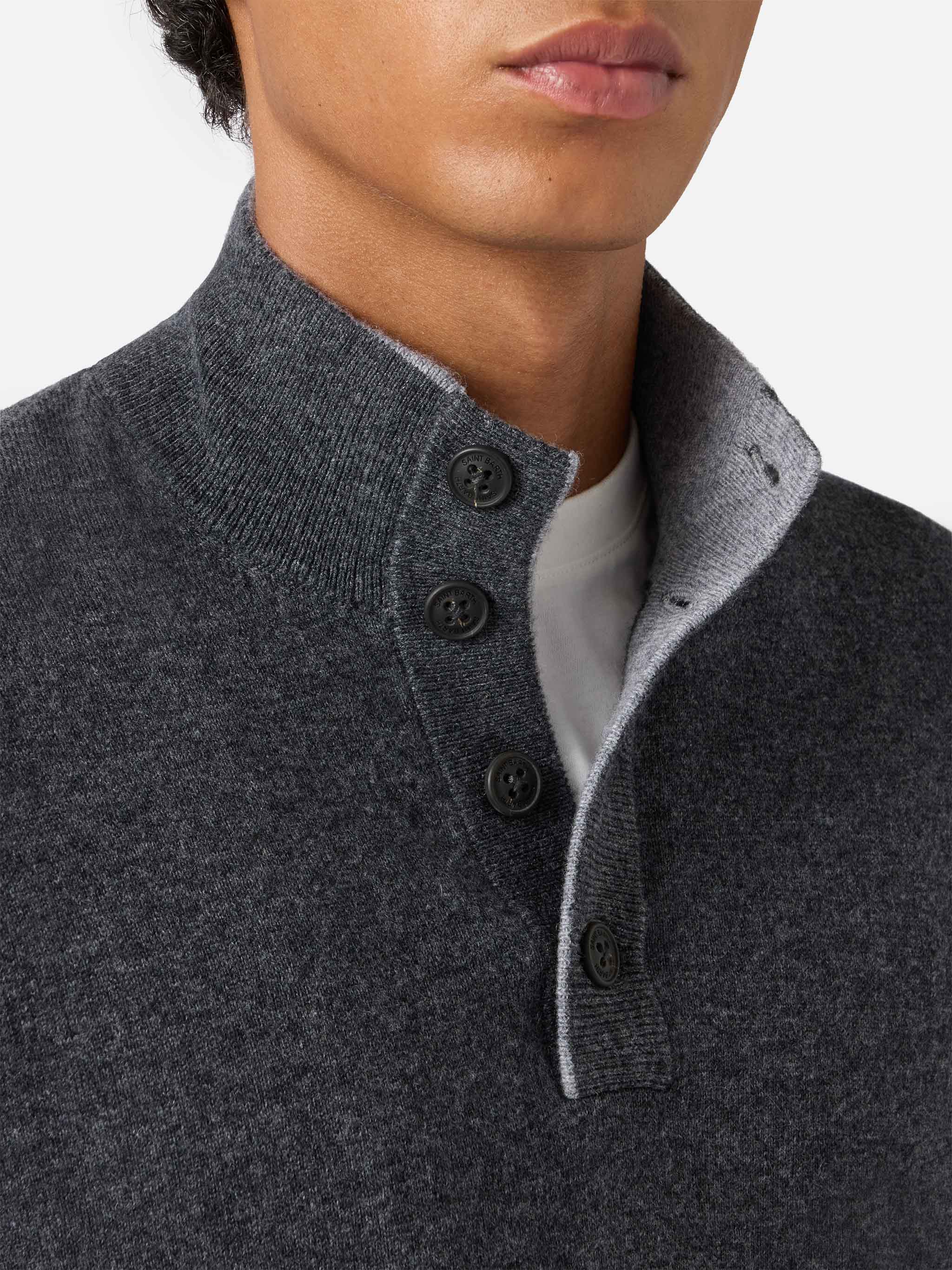 Half-zip sweater in anthracite merino wool and cashmere - Image 2