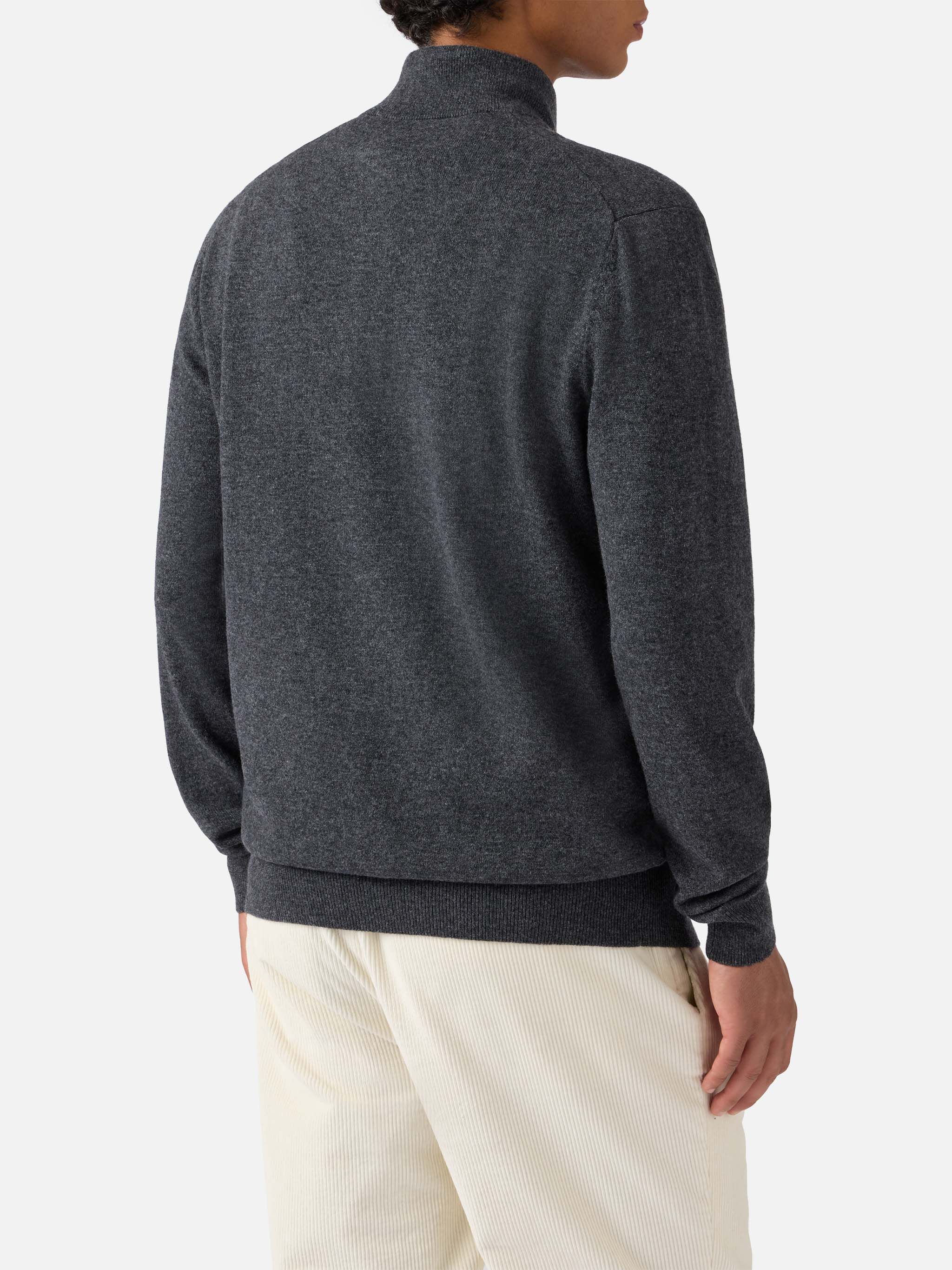 Half-zip sweater in anthracite merino wool and cashmere - Image 3