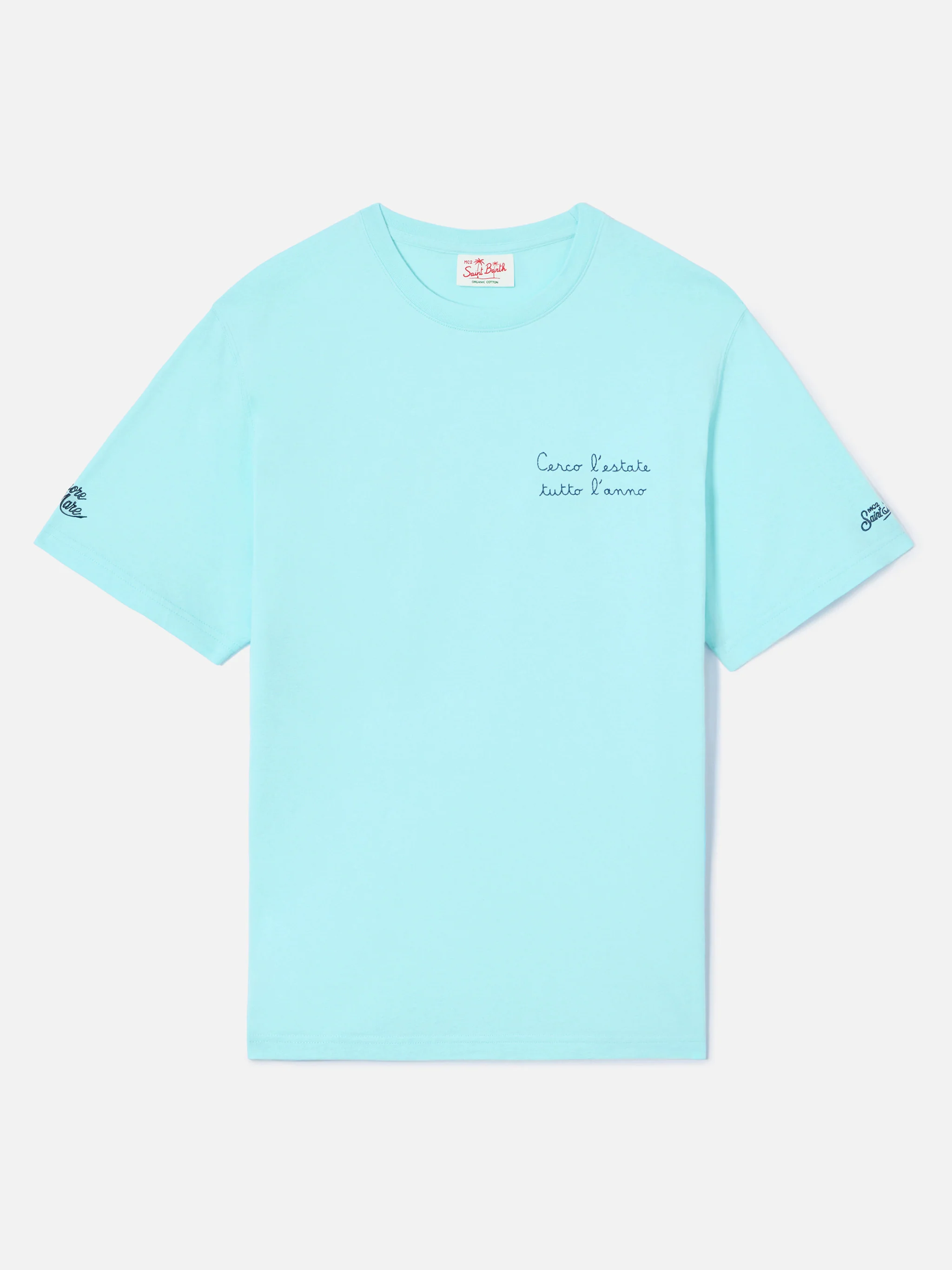 Aqua green Portofino T-shirt with Cerco L'estate Tutto L'anno embroidery - Image 4