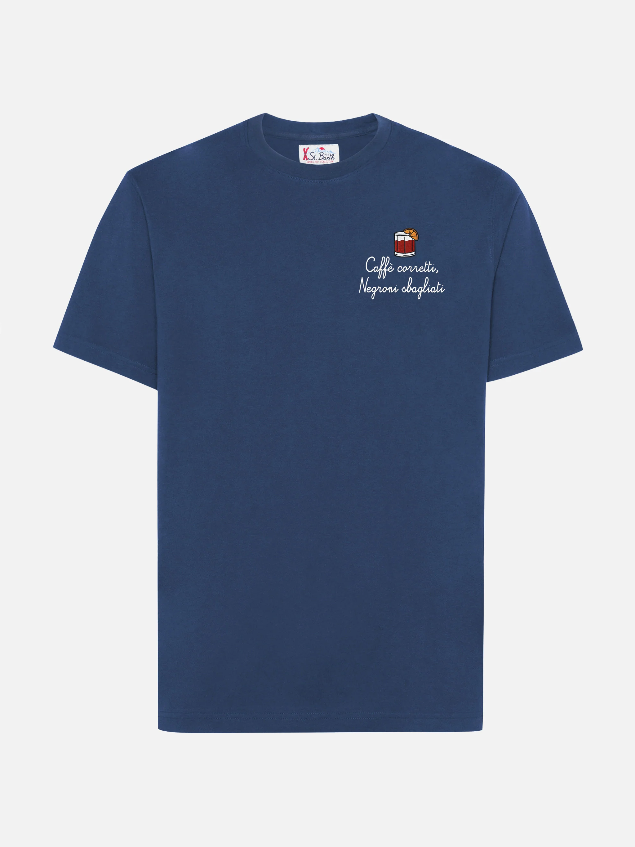 Arnott cotton T-shirt in blue with Caffè Corretti Negroni Sbagliati embroidery - Image 4