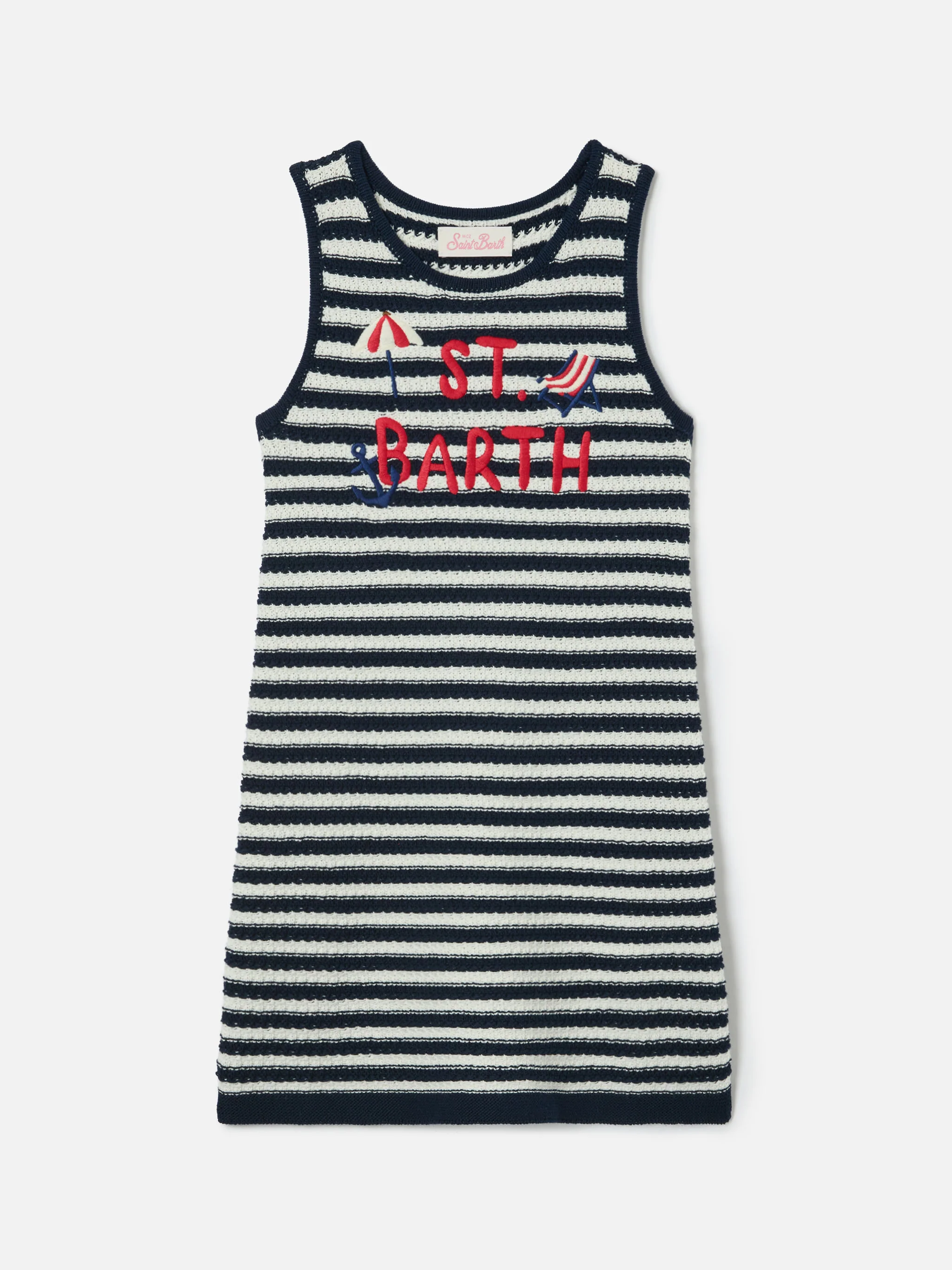 Audie pure cotton striped dress with logo embroidery and sea details