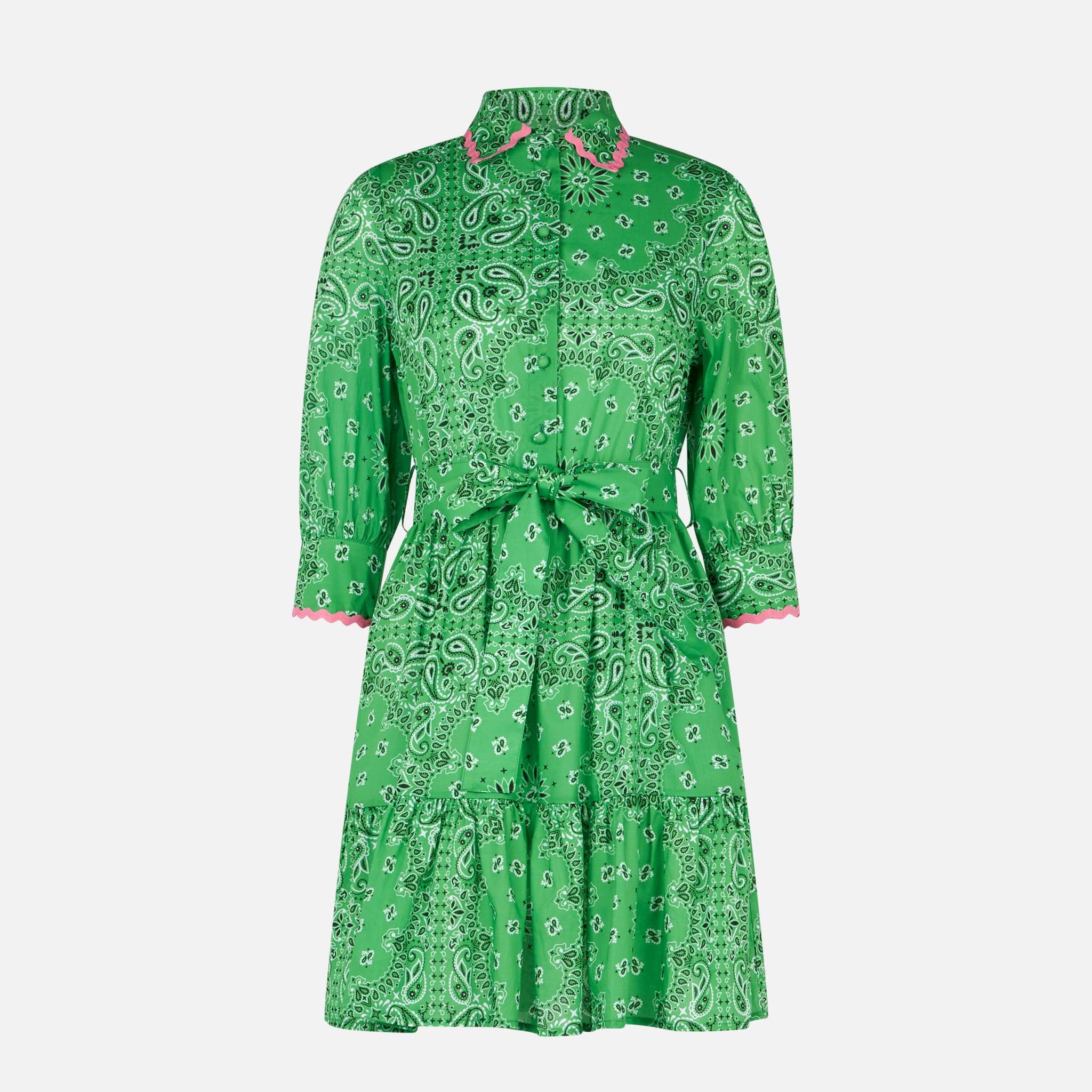 Cotton short dress Daisi with bandana print and embroideries - Image 4