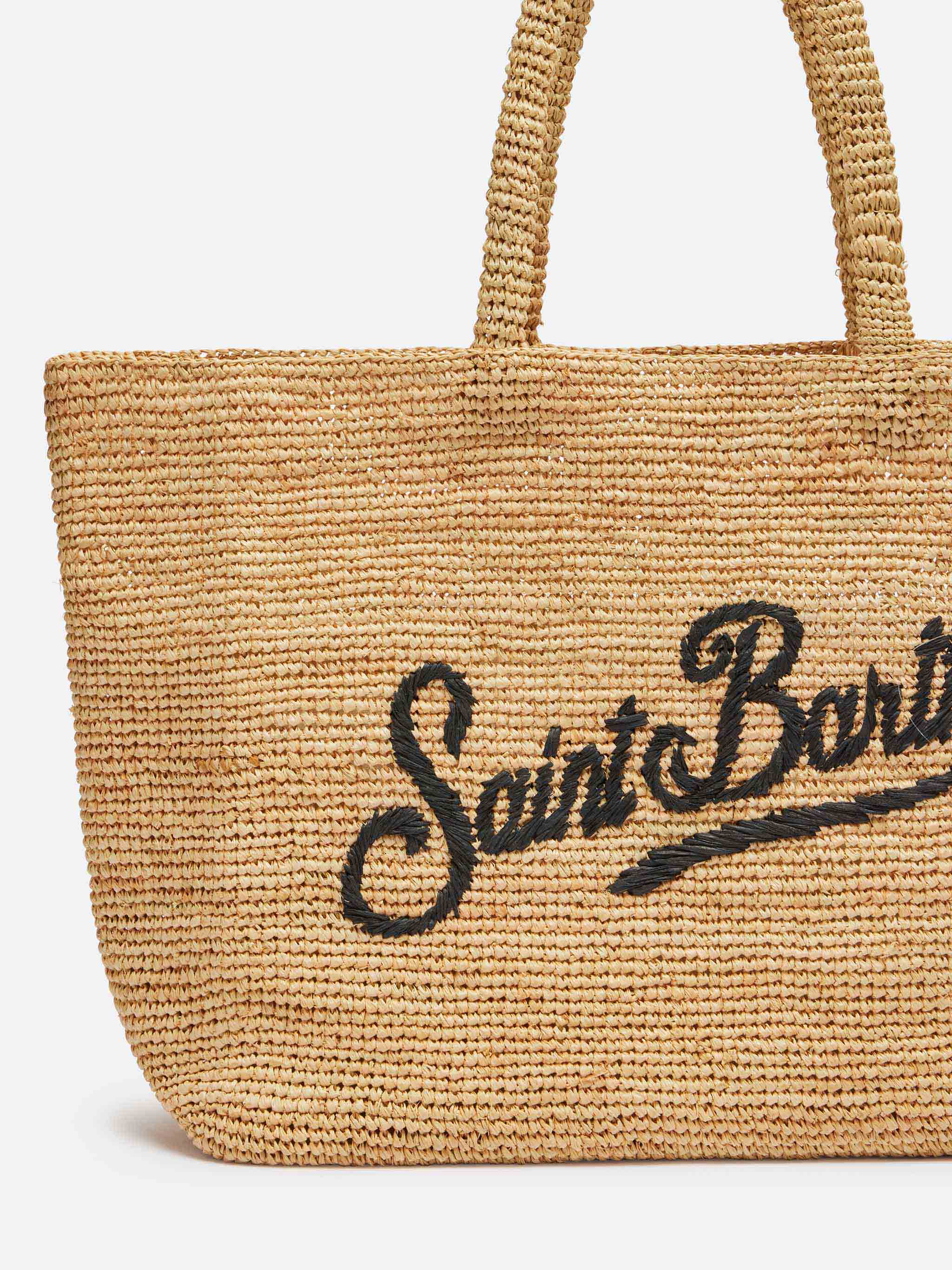 Beach raffia bag with black contrasting embroidered logo - Image 4