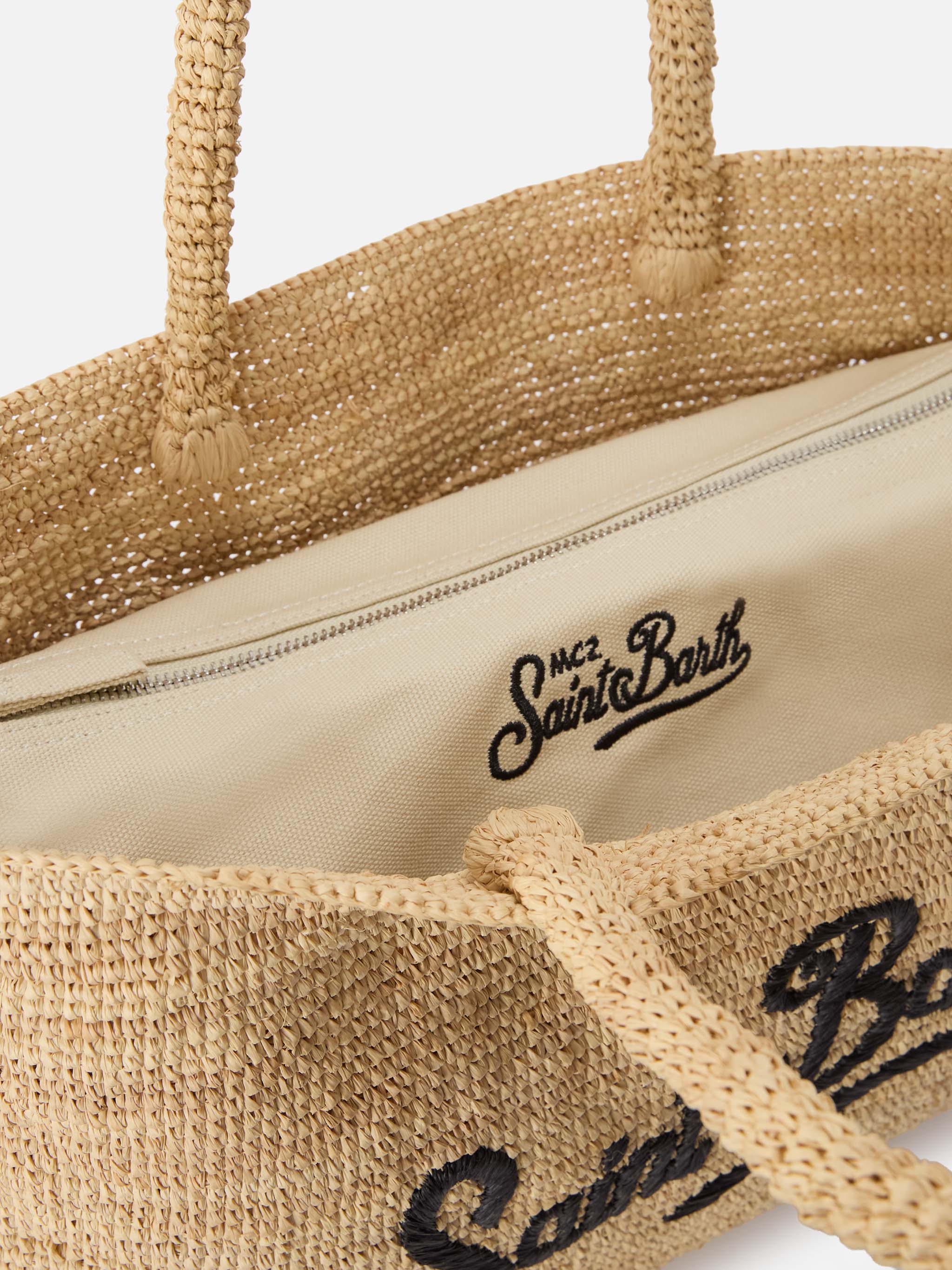 Beach raffia bag with black contrasting embroidered logo - Image 6