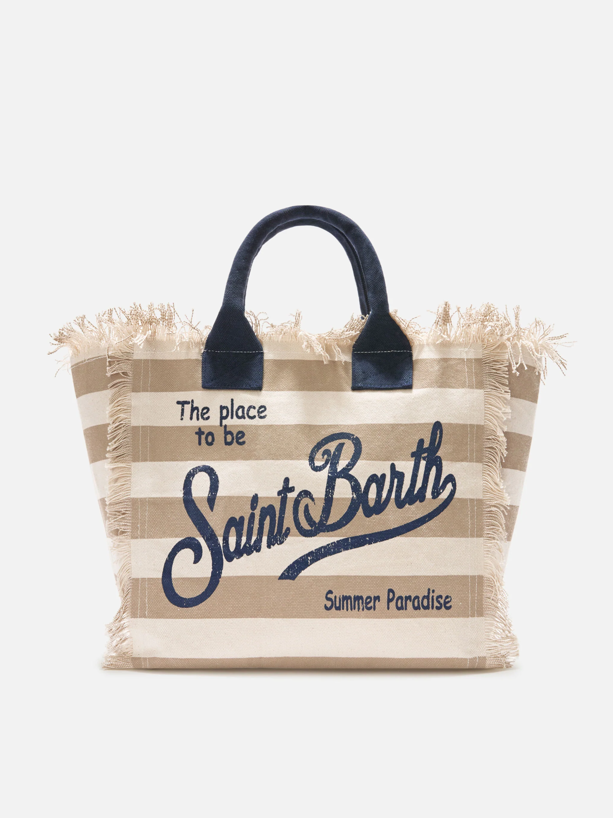 Beige canvas Vanity regular bag with horizontal stripes