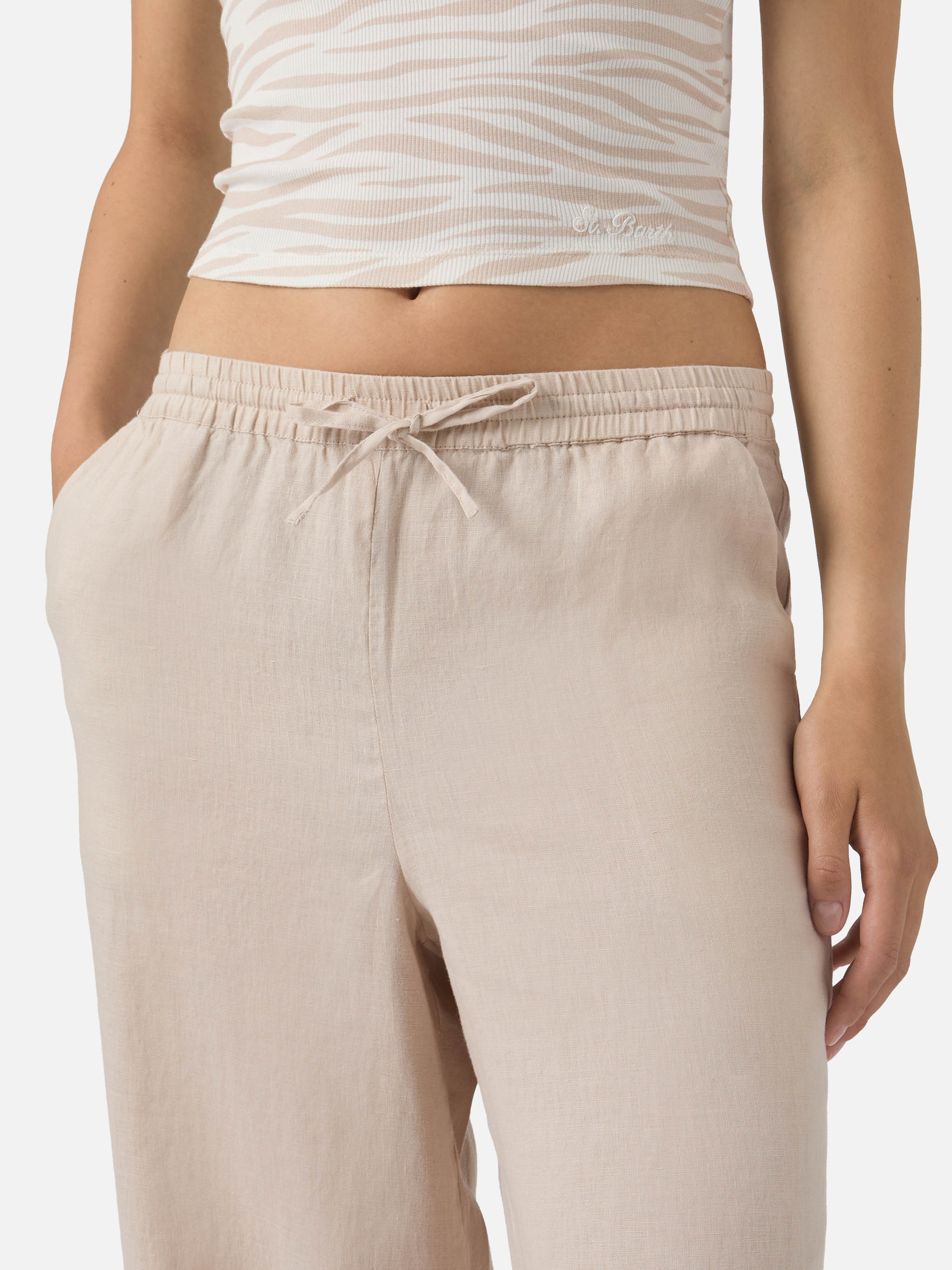 Beige Irma linen trousers with frayed hem - Image 2
