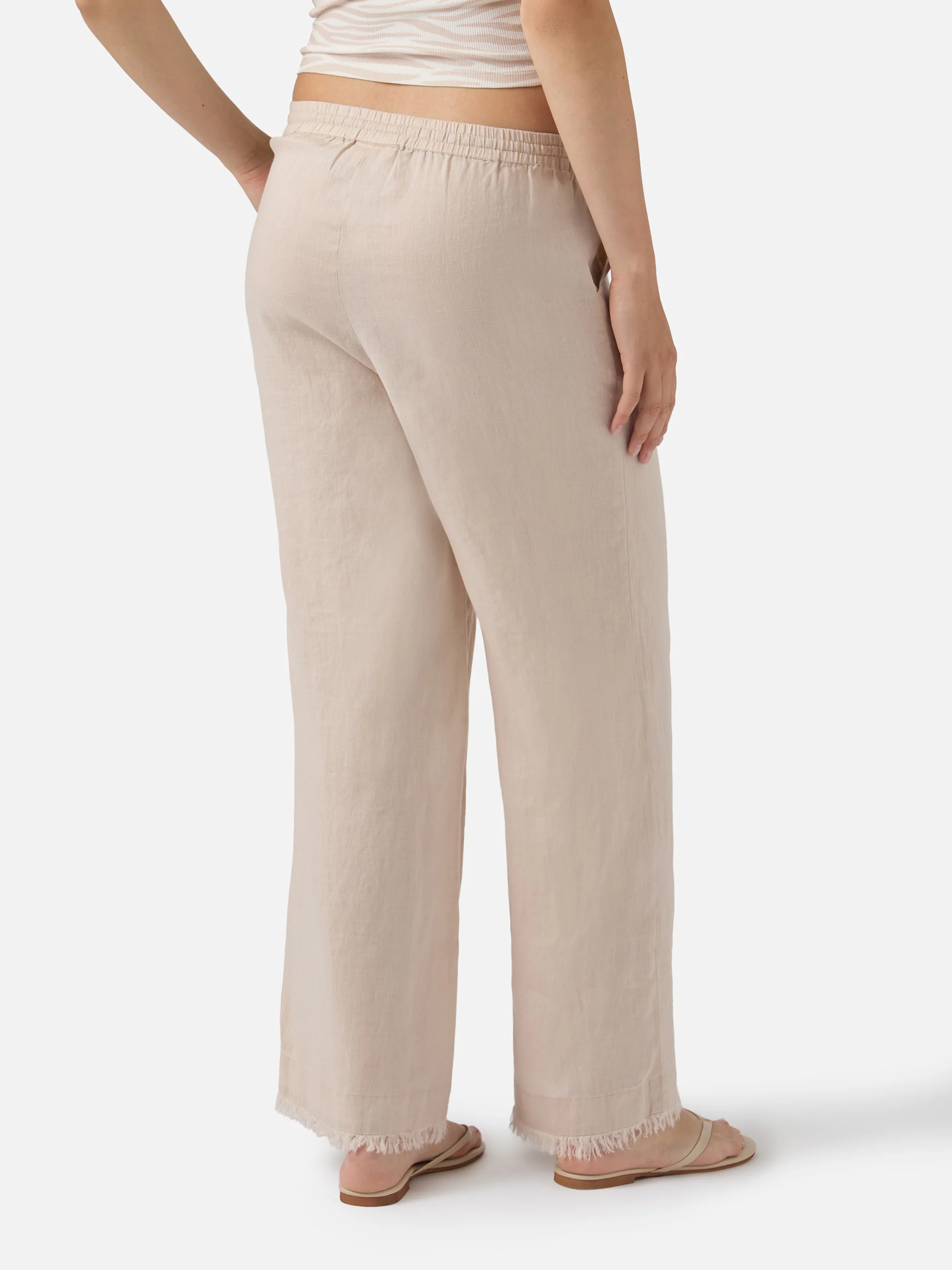 Beige Irma linen trousers with frayed hem - Image 3