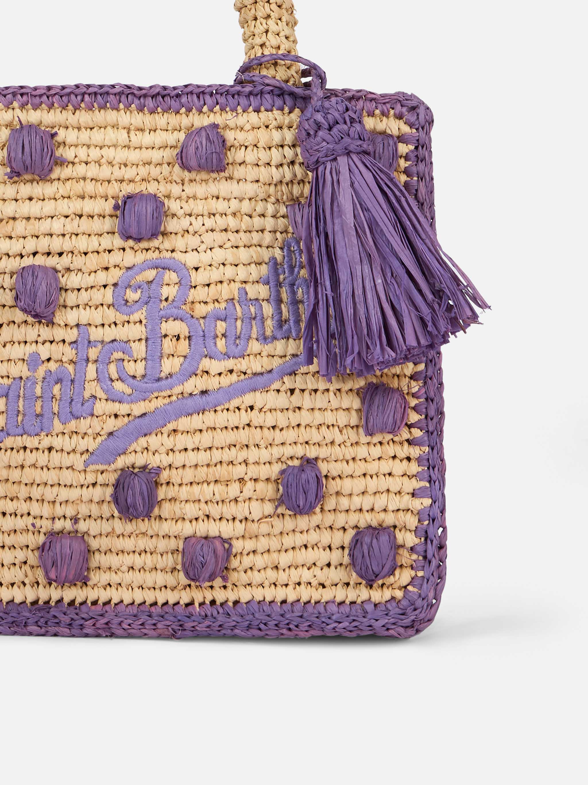 Beige natural Mini Vanity Raffia bag with polka dot appliqués - Image 3