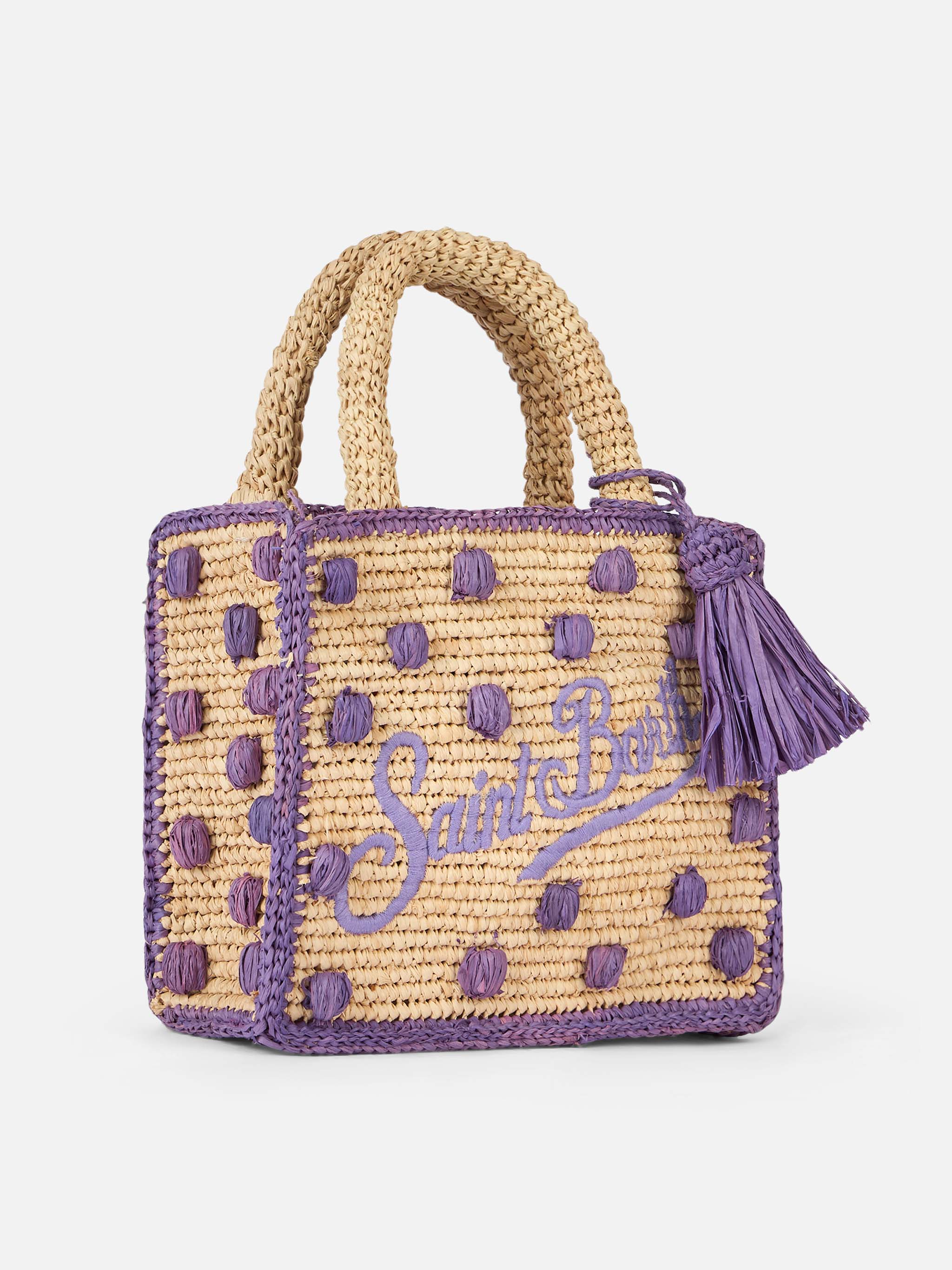 Beige natural Mini Vanity Raffia bag with polka dot appliqués - Image 4