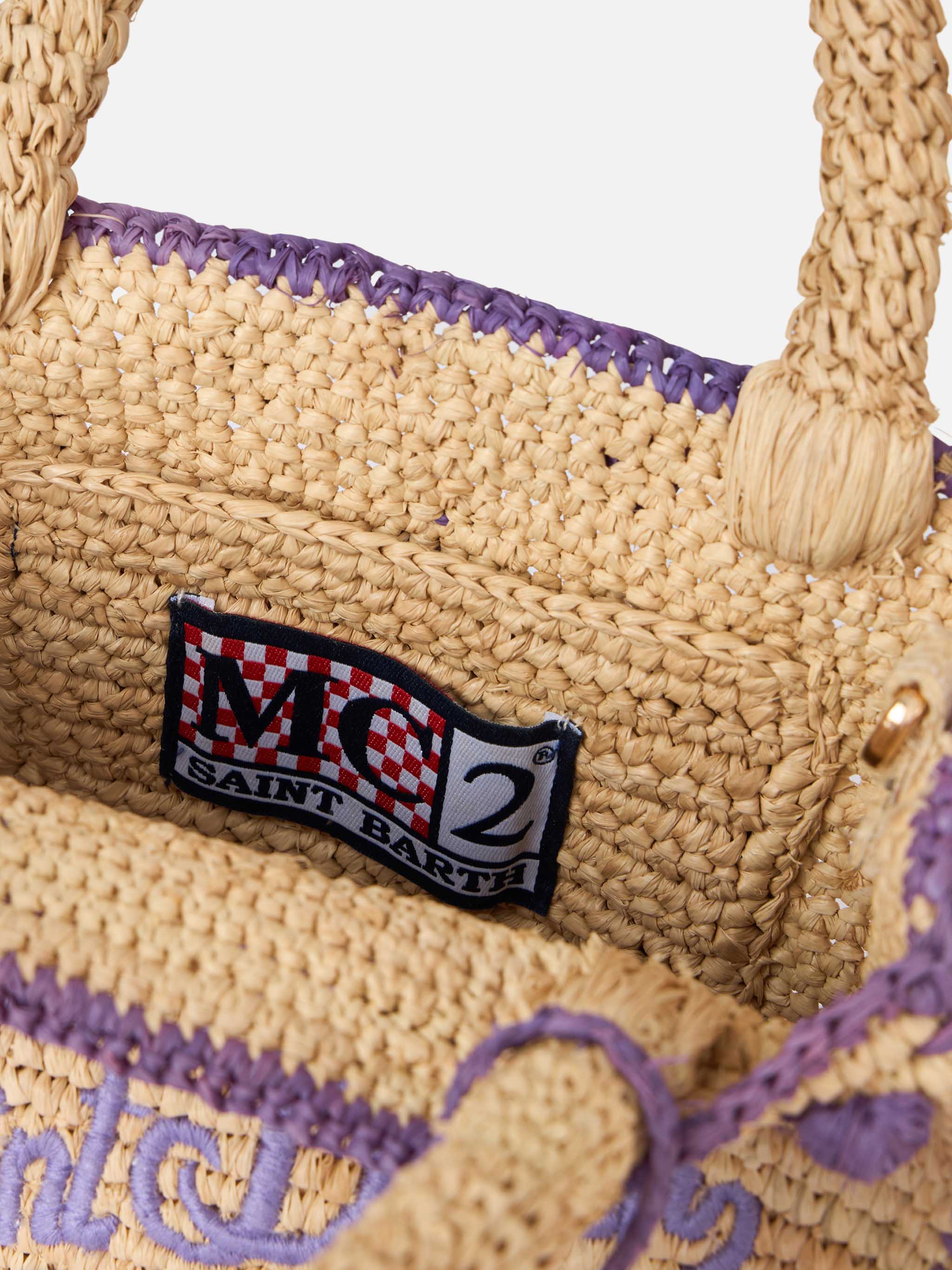 Beige natural Mini Vanity Raffia bag with polka dot appliqués - Image 6