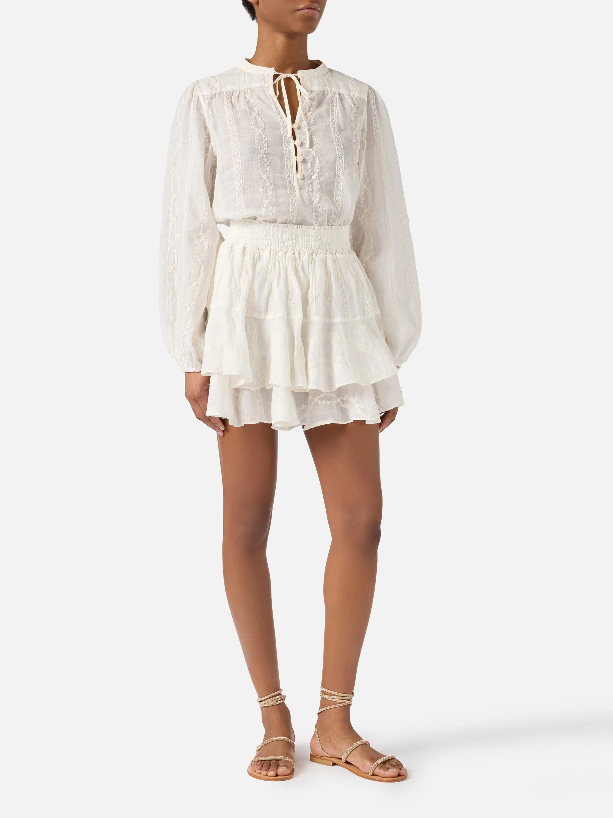 Beige ramie Harper blouse with embroidered motif - Image 3