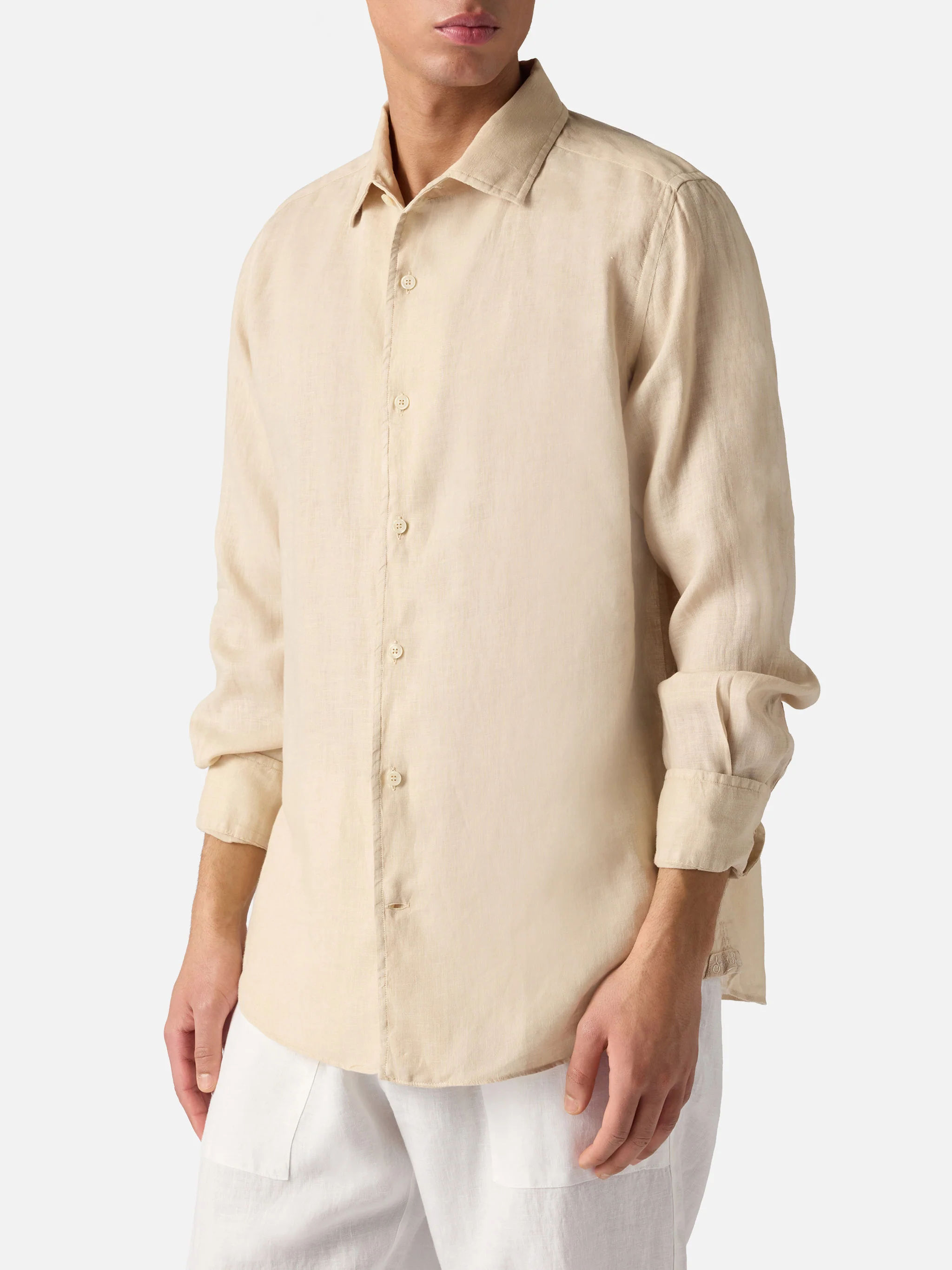 Beige Raphael shirt in linen with mineral garment dyeing