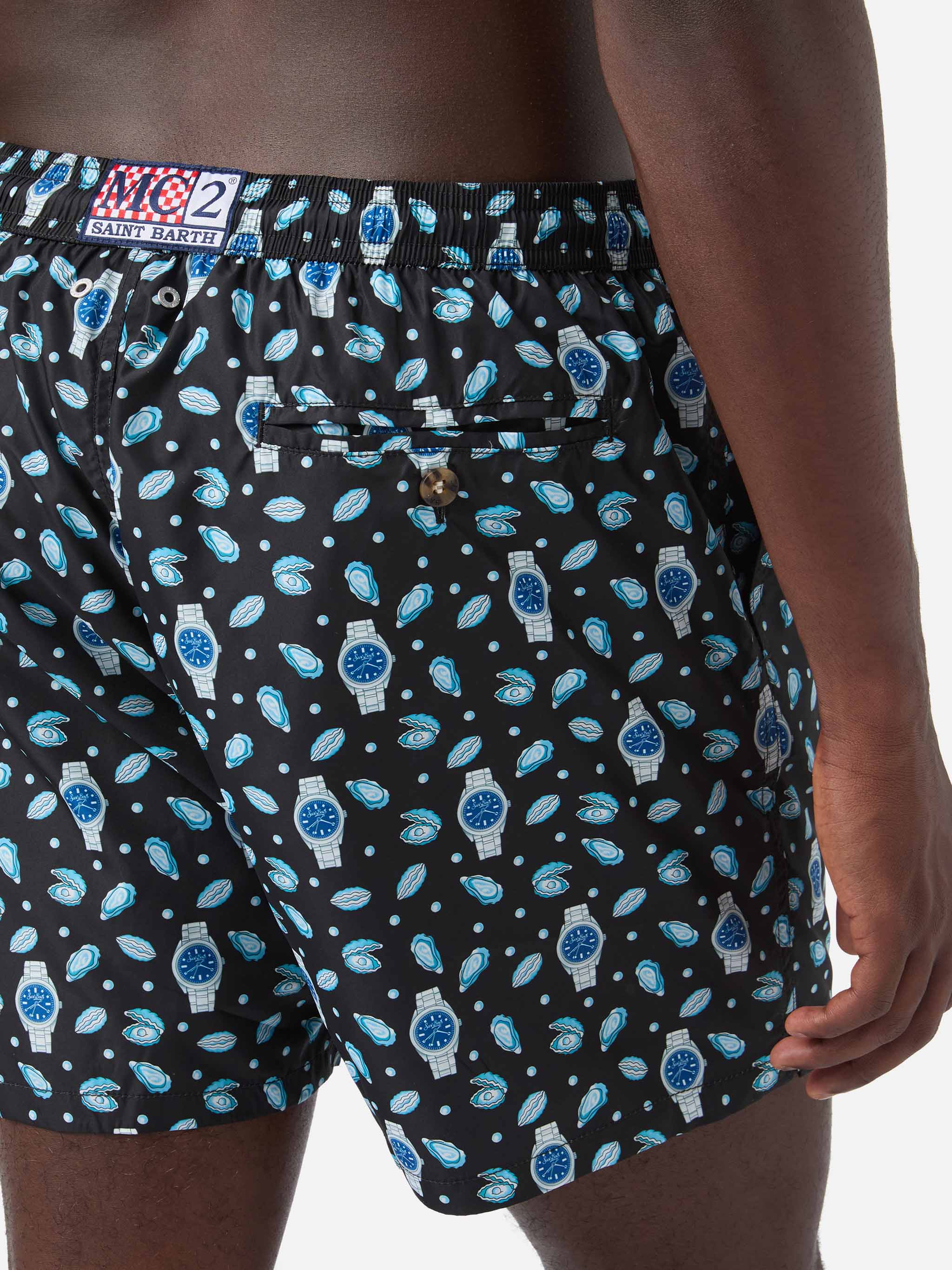Black Lighting Micro swim shorts with oysters and watches all-over print - Image 6