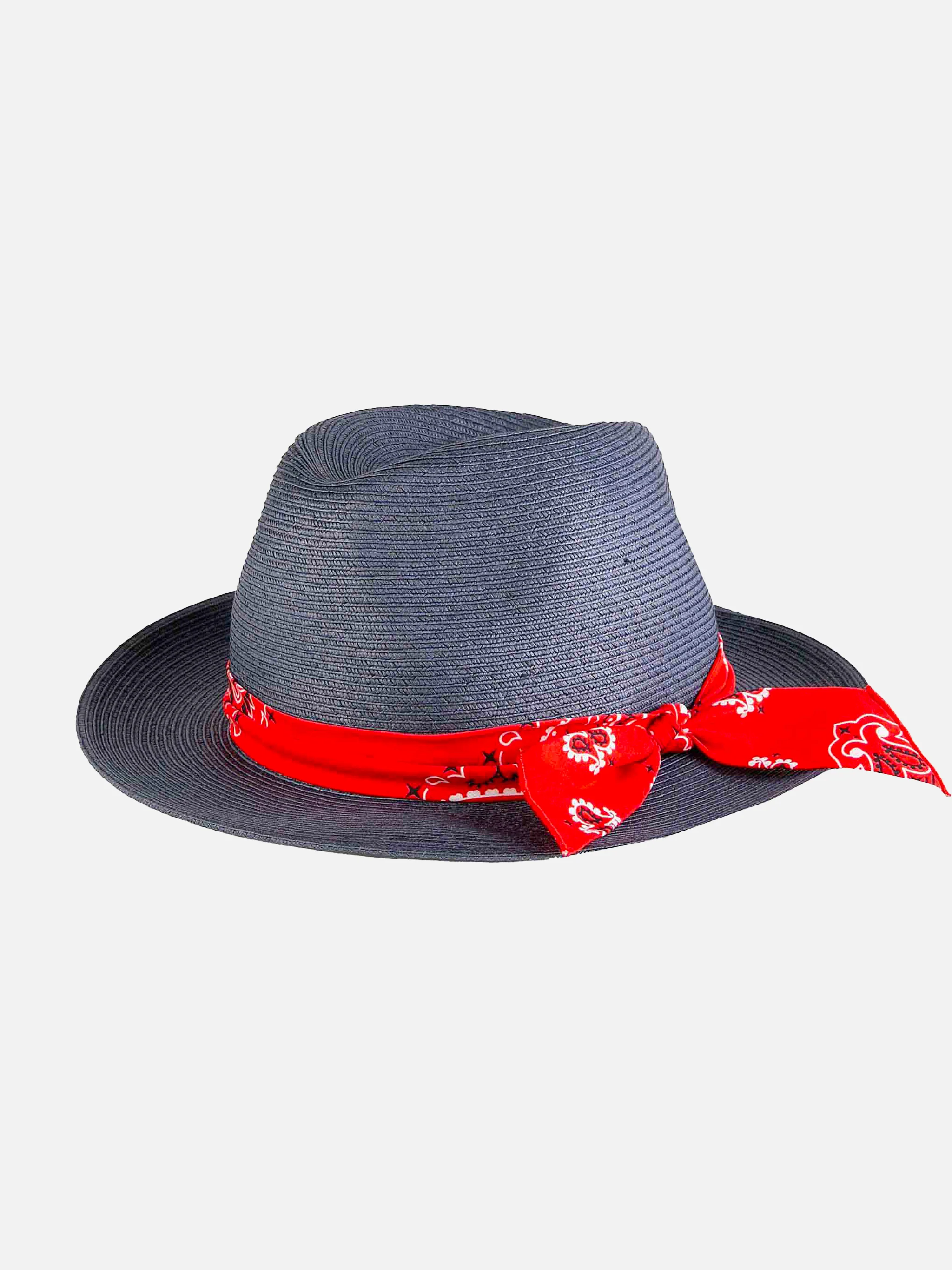 Blue jeans paper hat with bandanna print bandeau