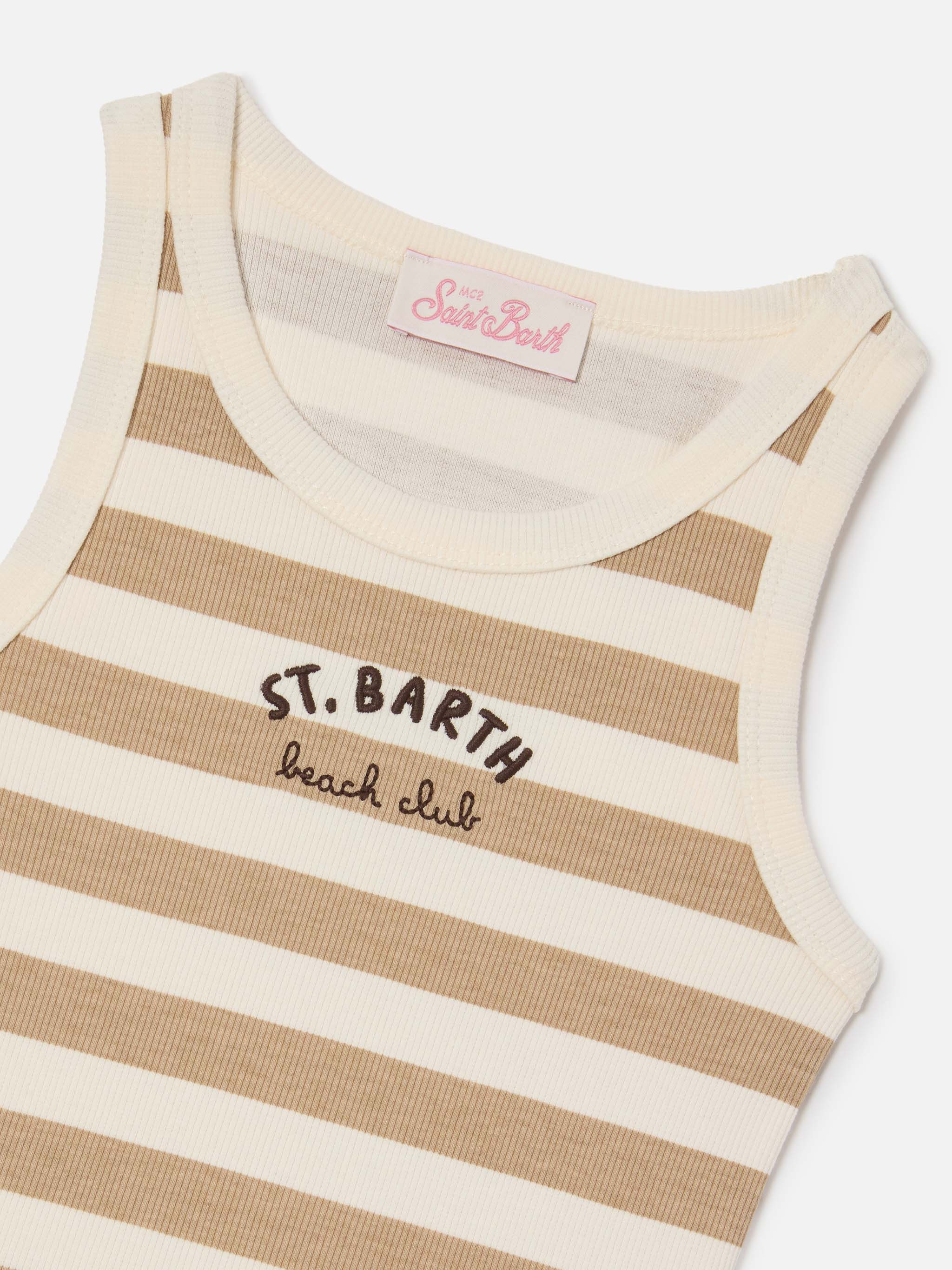 Blue Jr Tank-Top with beige and white stripes and embroidered logo - Image 2