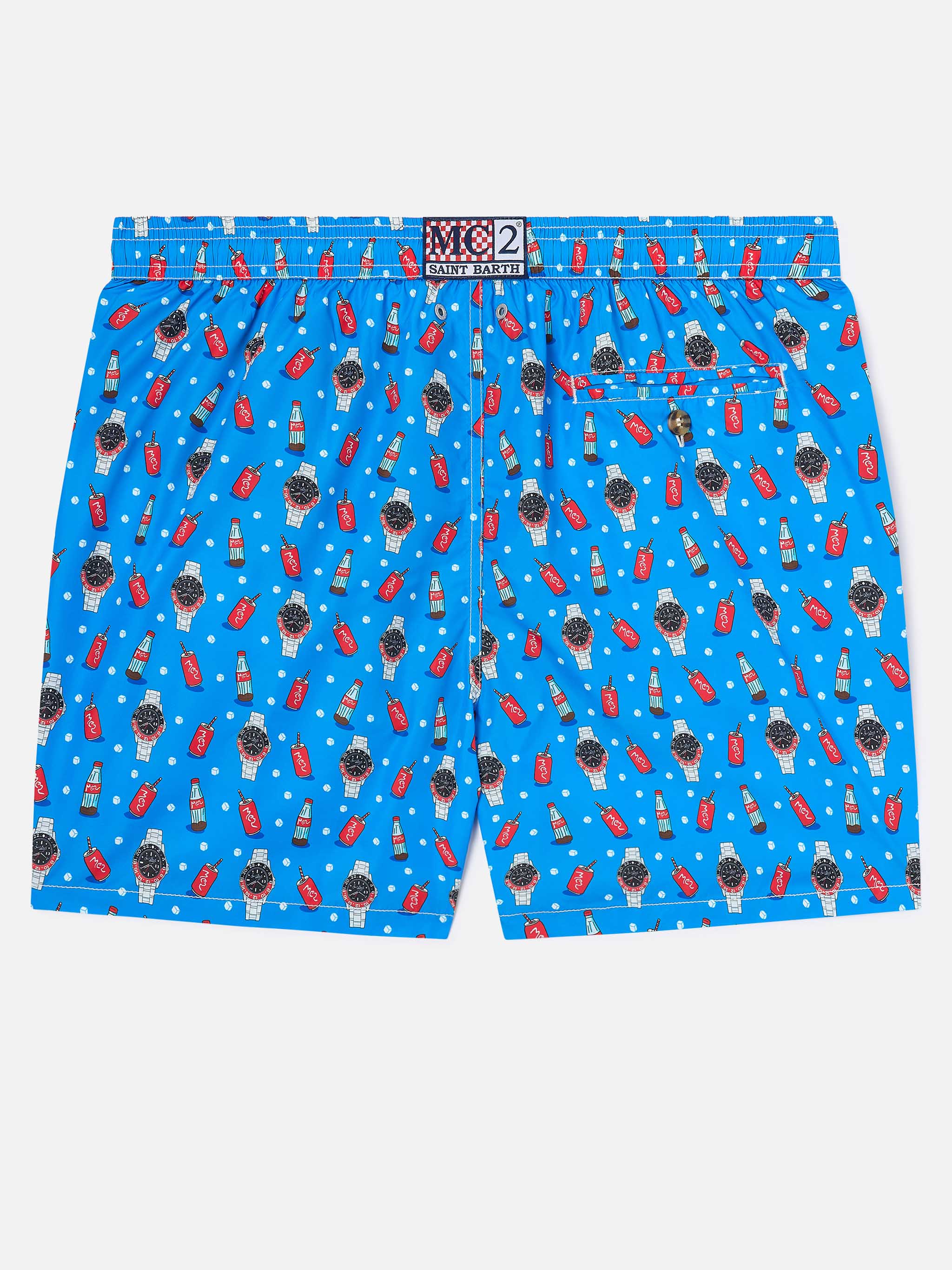 Blue Lighting Micro swim shorts with watch red cola print - Image 2