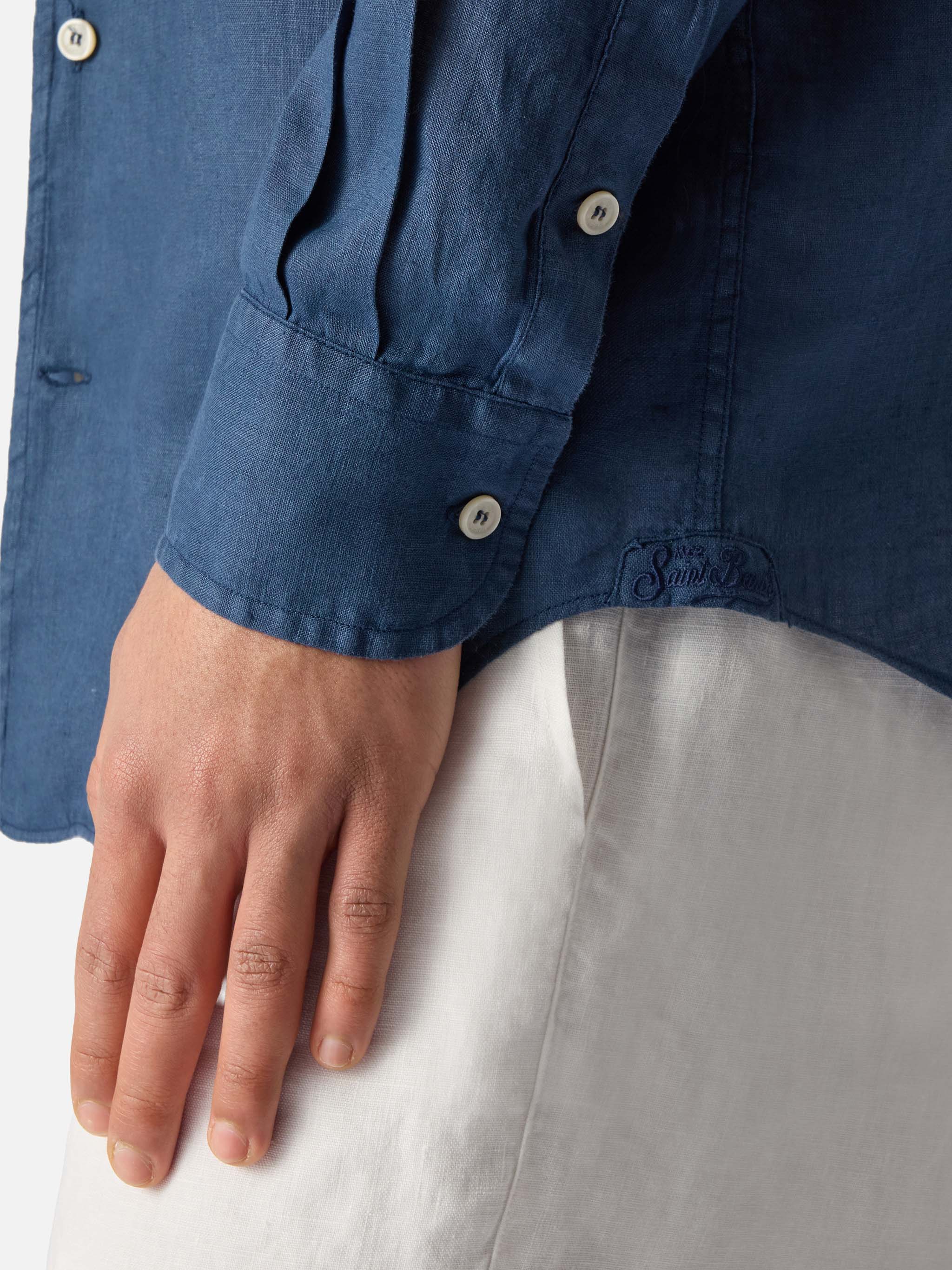 Blue navy Raphael shirt in linen with mineral garment dyeing - Image 2
