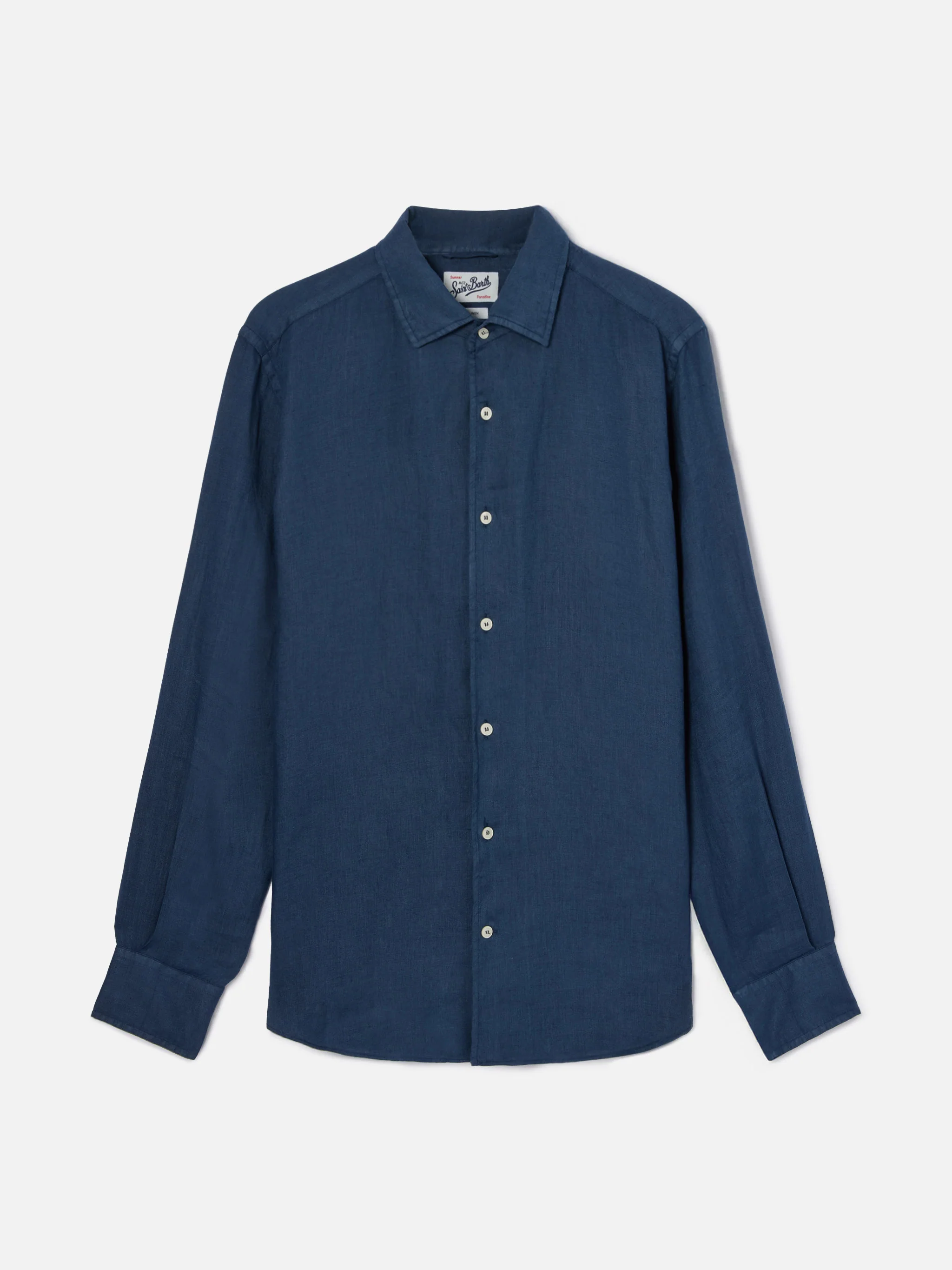 Blue navy Raphael shirt in linen with mineral garment dyeing - Image 4