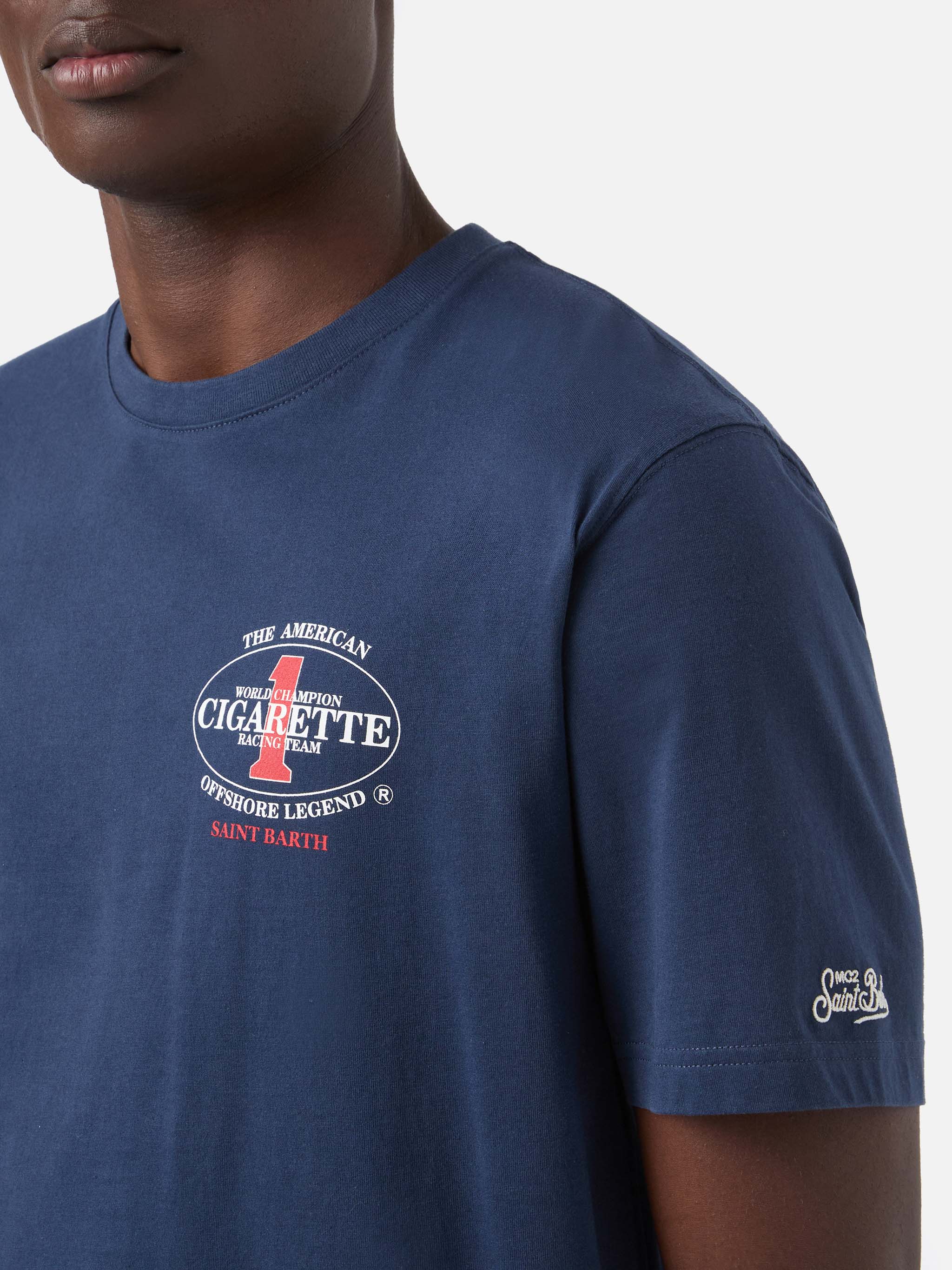 Blue Portland t-shirt with Cigarette Racing print | Special Edition - Image 3
