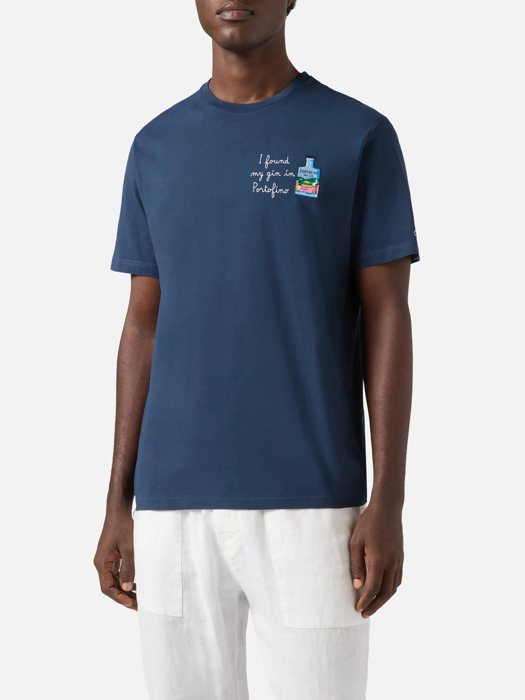 Blue Portofino T-shirt with I Found My Gin In Portofino embroidery | Special Edition - Image 2