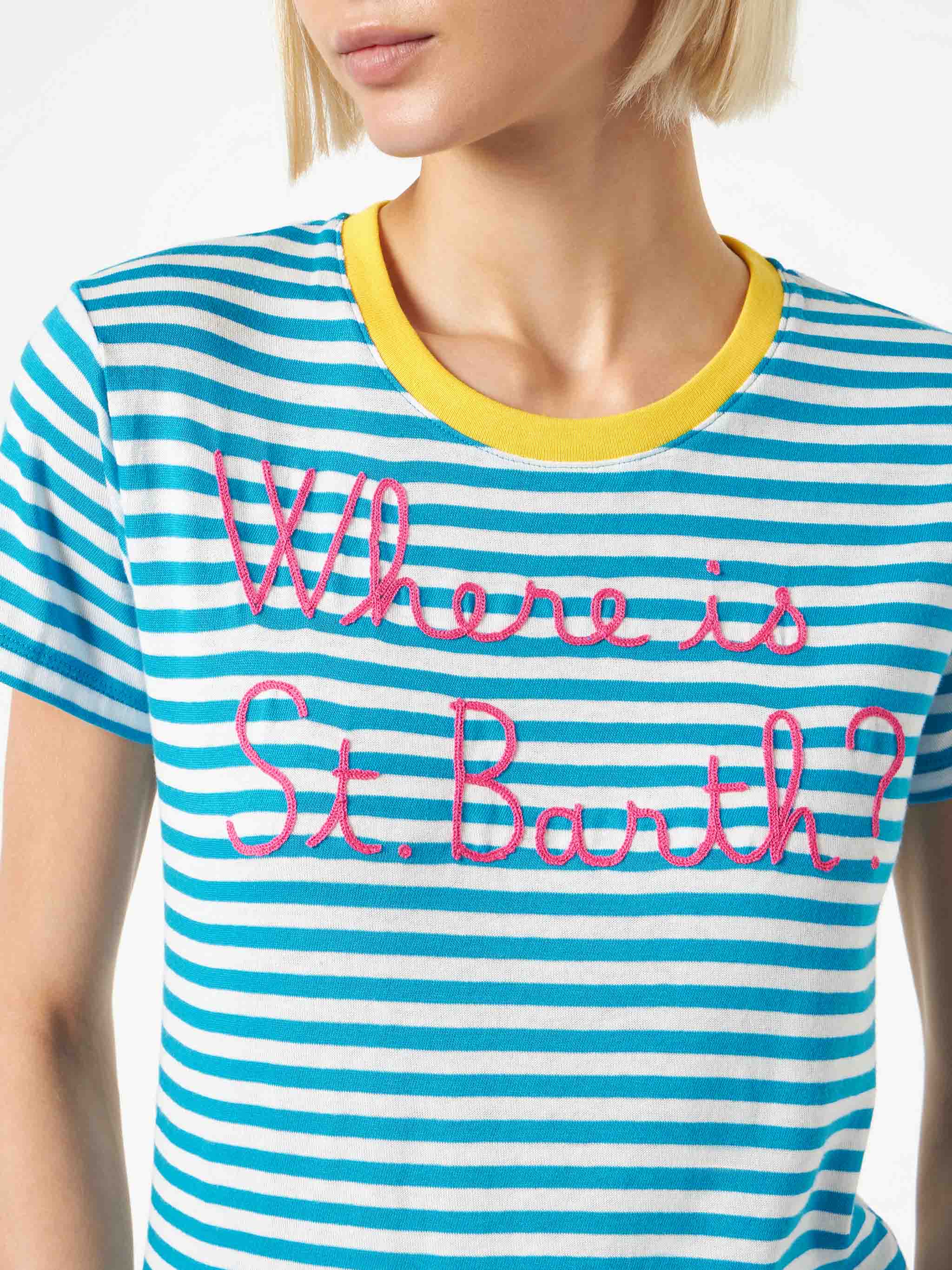Bluette cotton t-shirt with Where is St. Barth? embroidery - Image 2