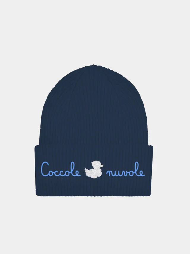 Ribbed beanie Berry Jr with Coccole Nuvole embroidery | COCCOLEBIMBI SPECIAL EDITION