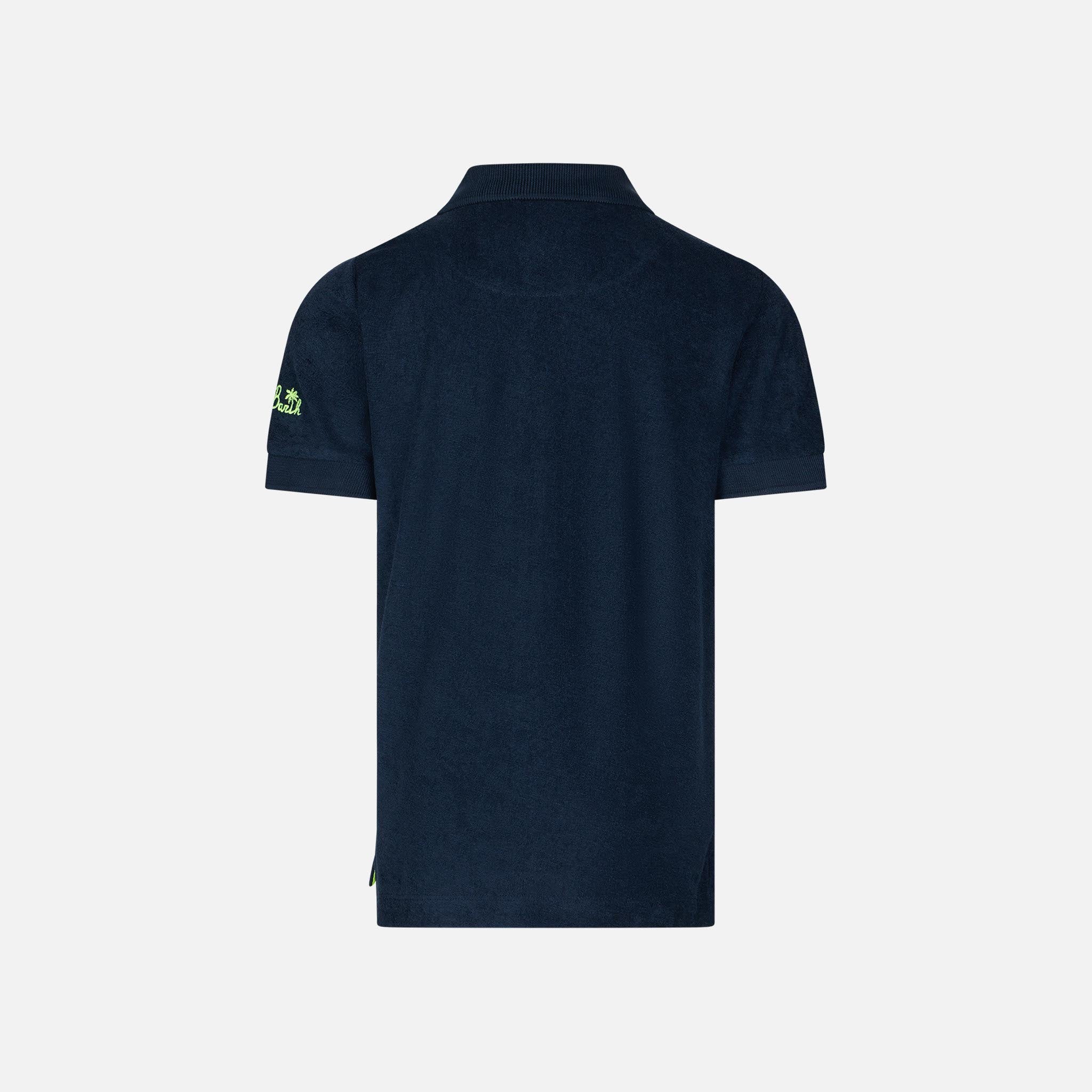 Boy blue terry polo with palm embroidery - Image 2