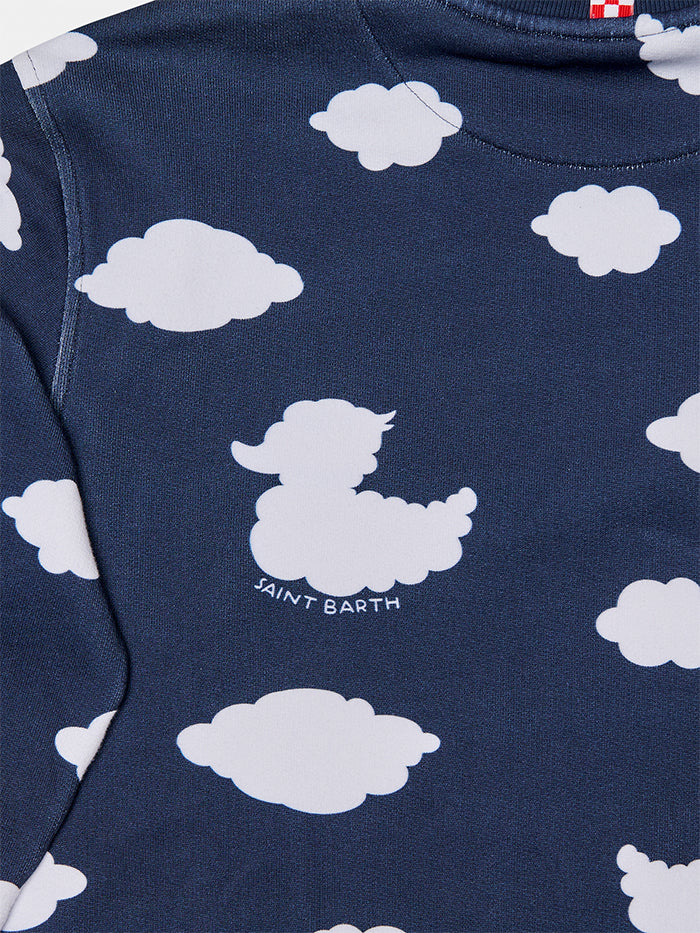 Kid crewneck blue sweatshirt with Coccole e nuvole embroidery | COCCOLEBIMBI SPECIAL EDITION - Image 4