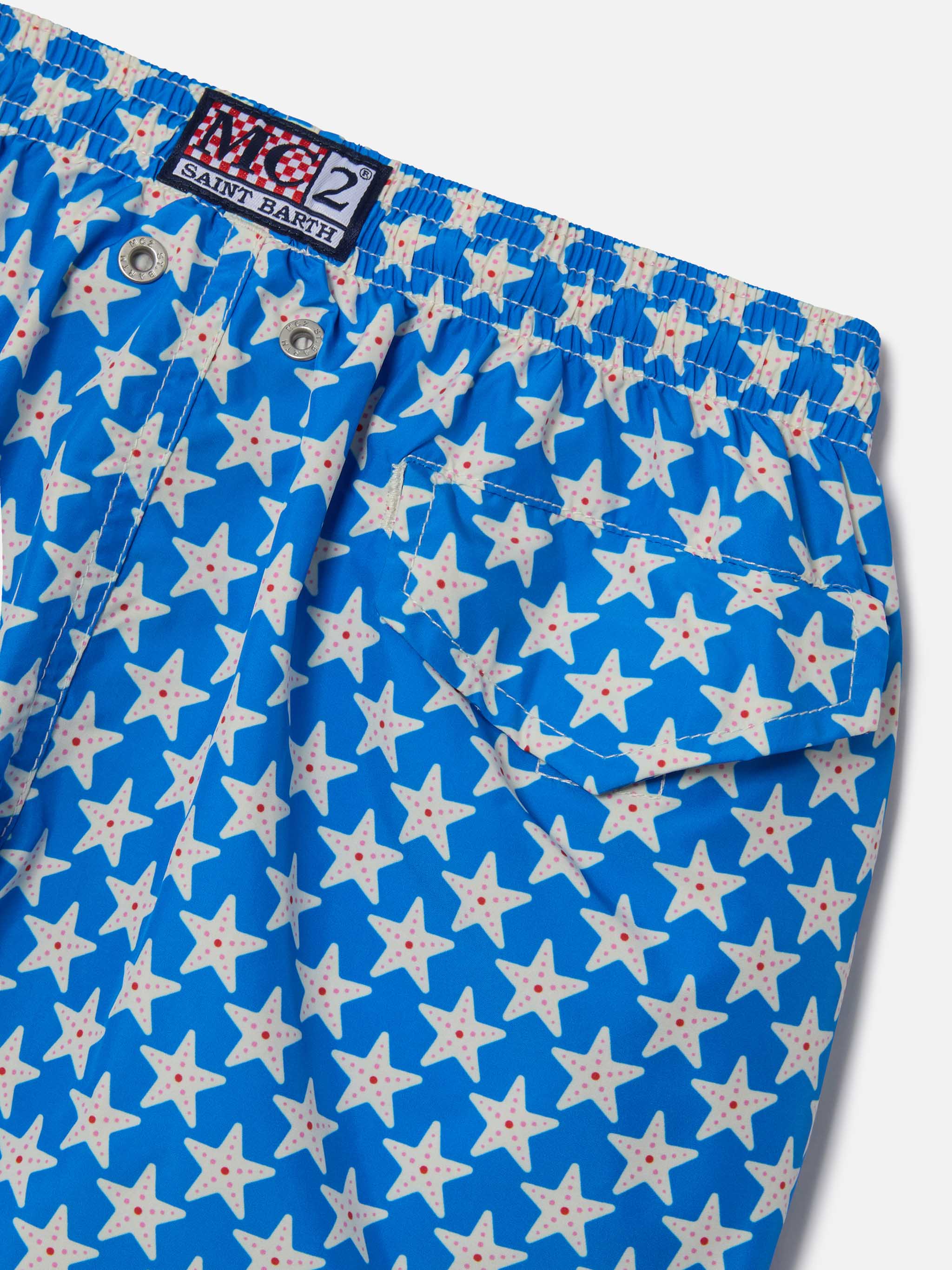 Boy lightweight fabric swim-shorts Jean Lighting 70 with seastars print - Image 3