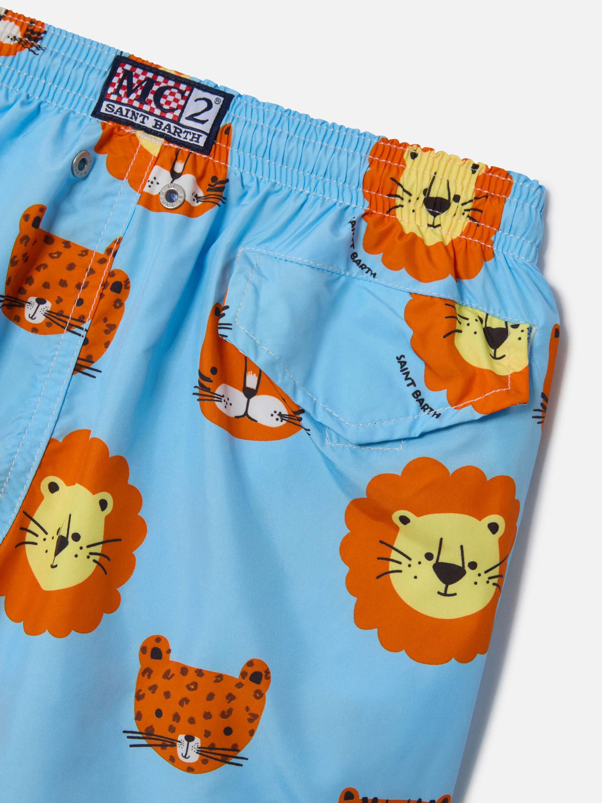 Boy lightweight fabric swim-shorts Jean Lighting with lions print - Image 4