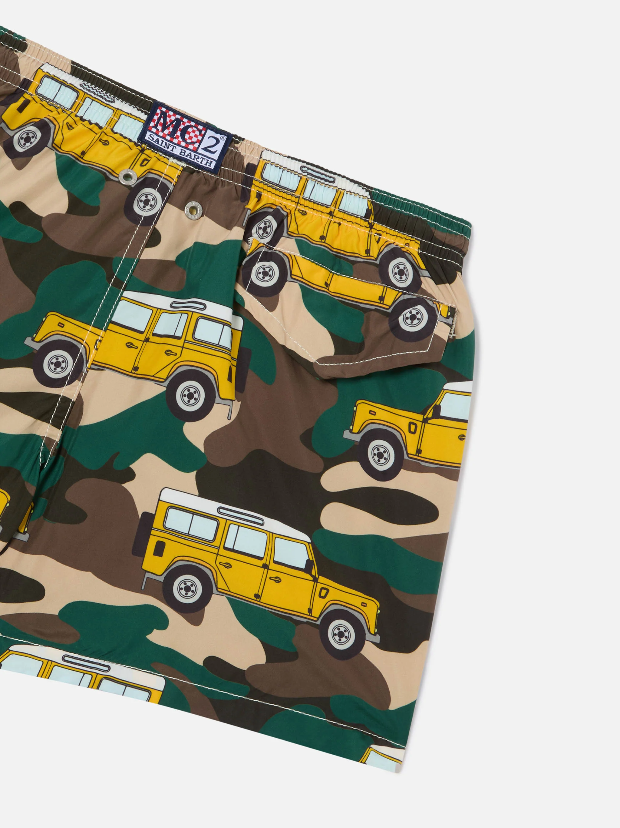 Boy lightweight fabric swim-shorts Jean Lighting with off-road car print - Image 4
