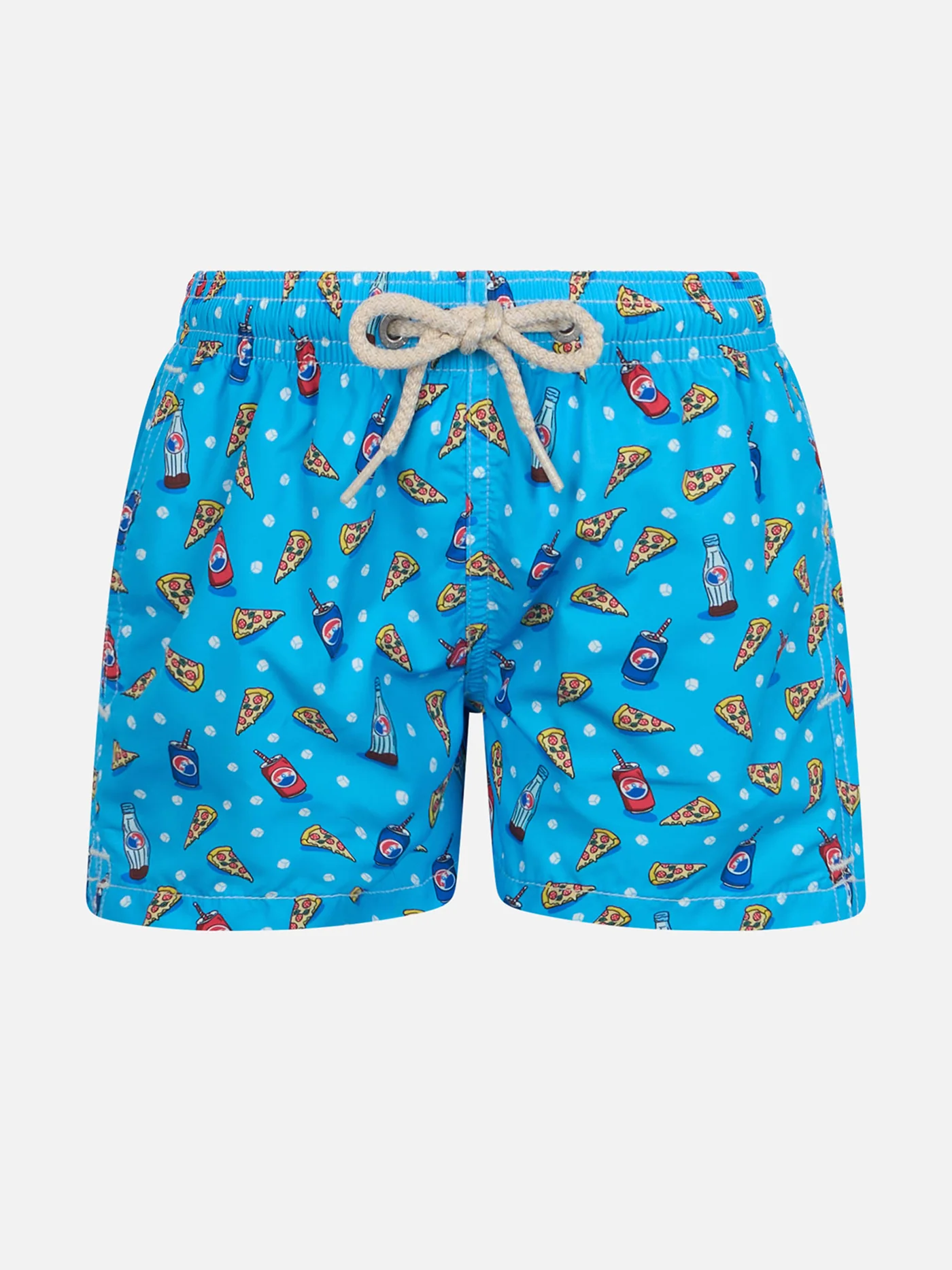Boy lightweight fabric swim-shorts Jean Lighting with pizza print