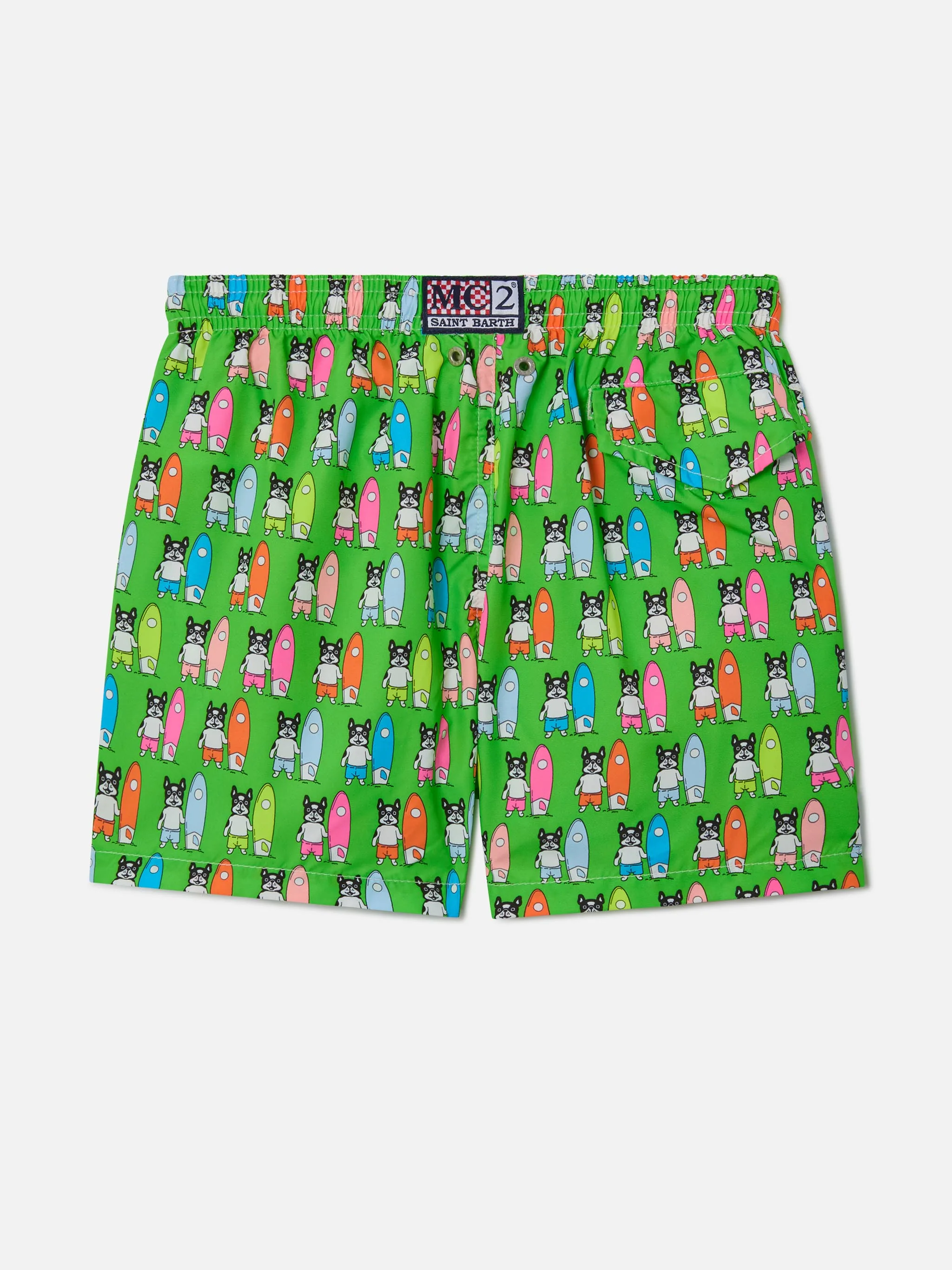 Boy lightweight fabric swim-shorts Jean Lighting with surfer dogs print - Image 2
