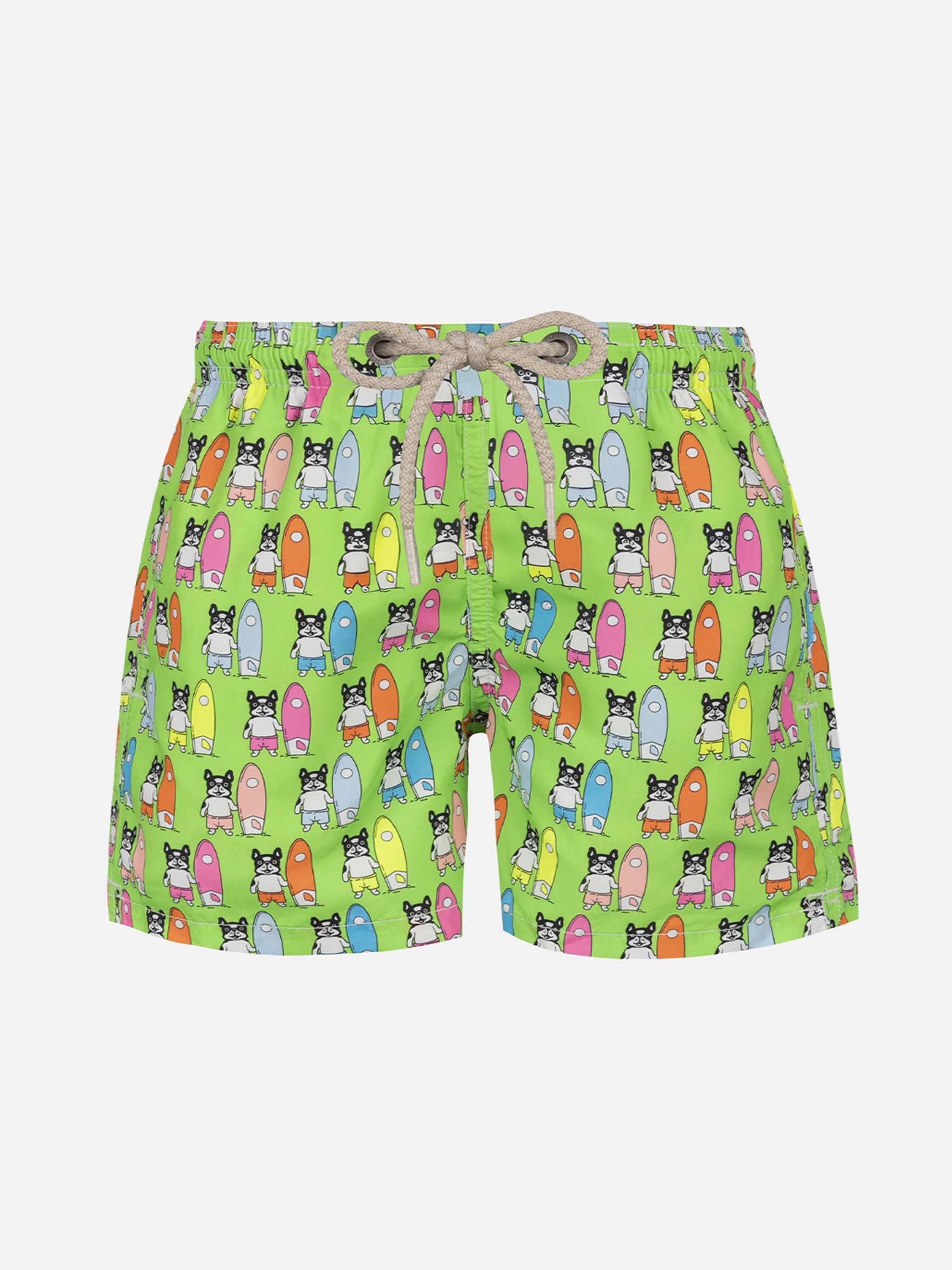 Boy lightweight fabric swim-shorts Jean Lighting with surfer dogs print - Image 5