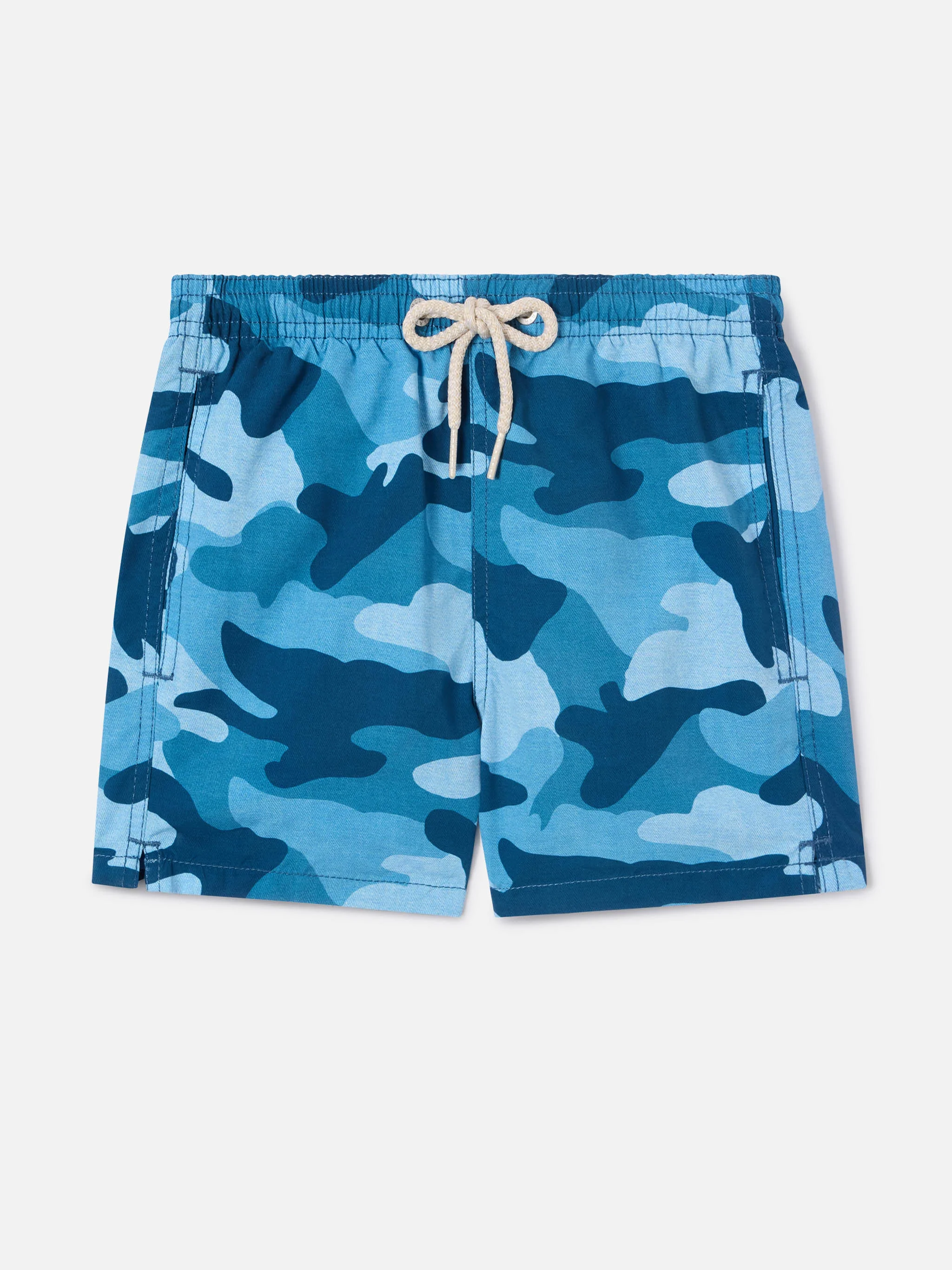 Boy mid-length Jean swim-shorts with camouflage print