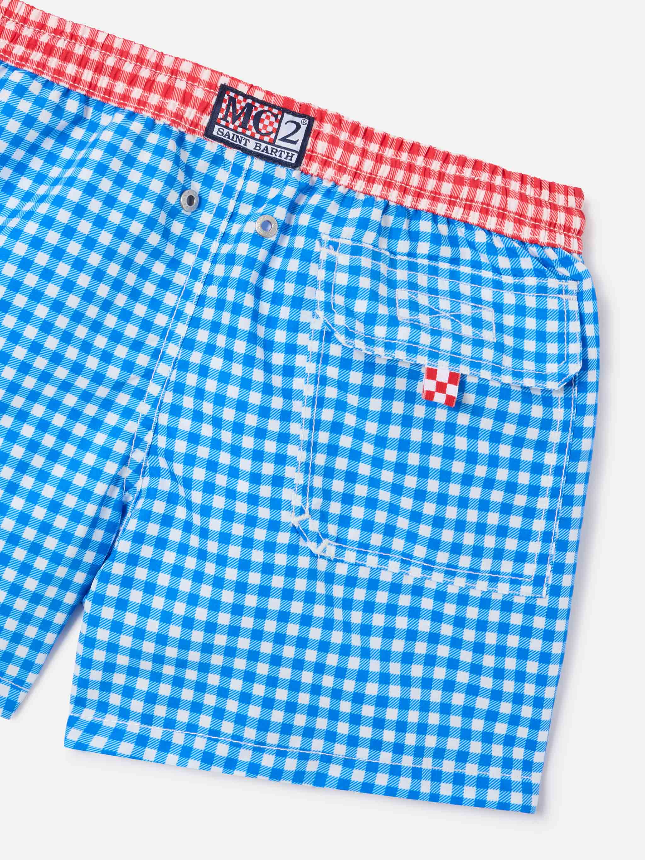 Boy swim shorts with gingham print - Image 3
