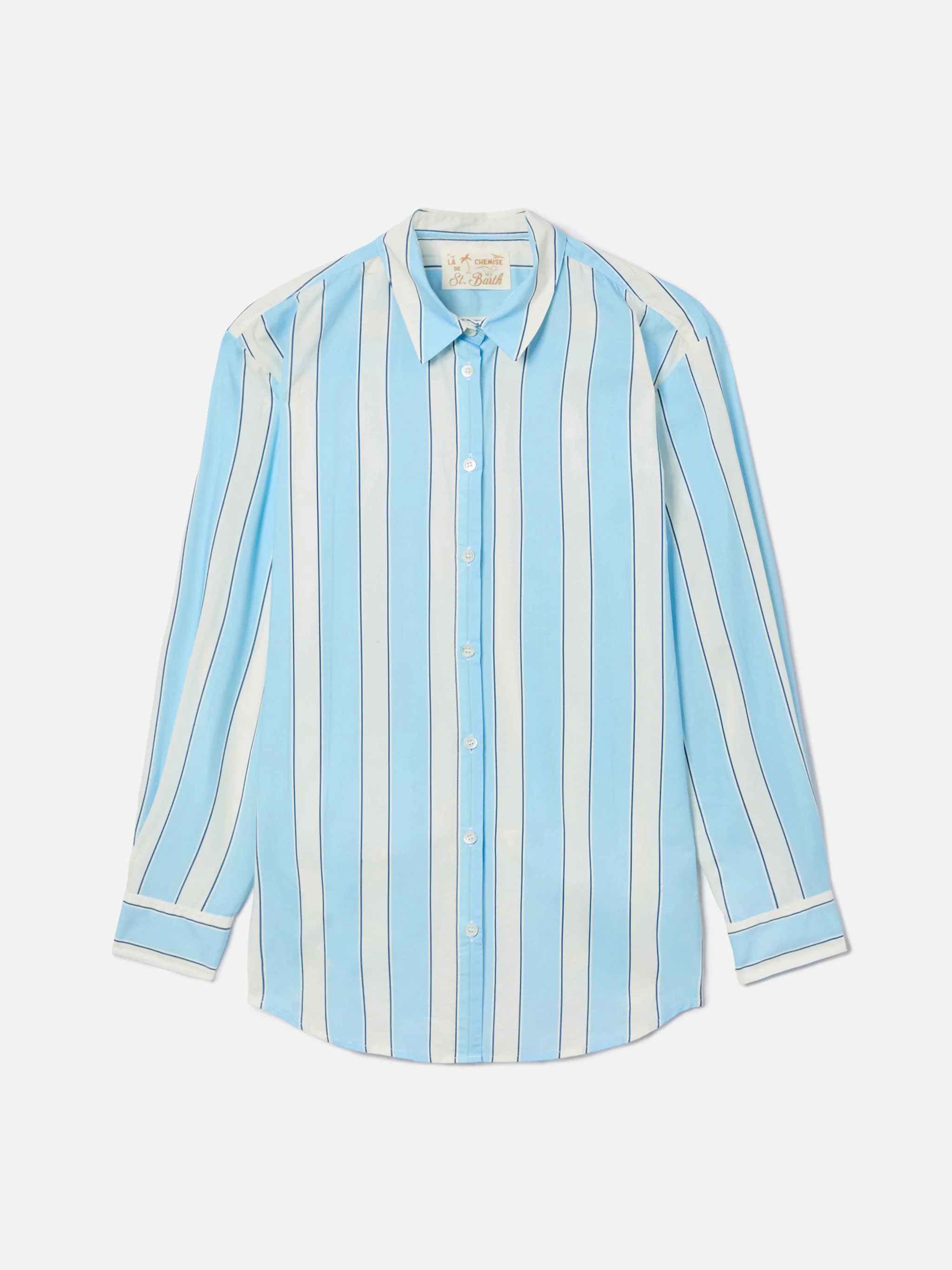 Brigitte cotton shirt with light blue stripes and Sport Club embroidery - Image 5