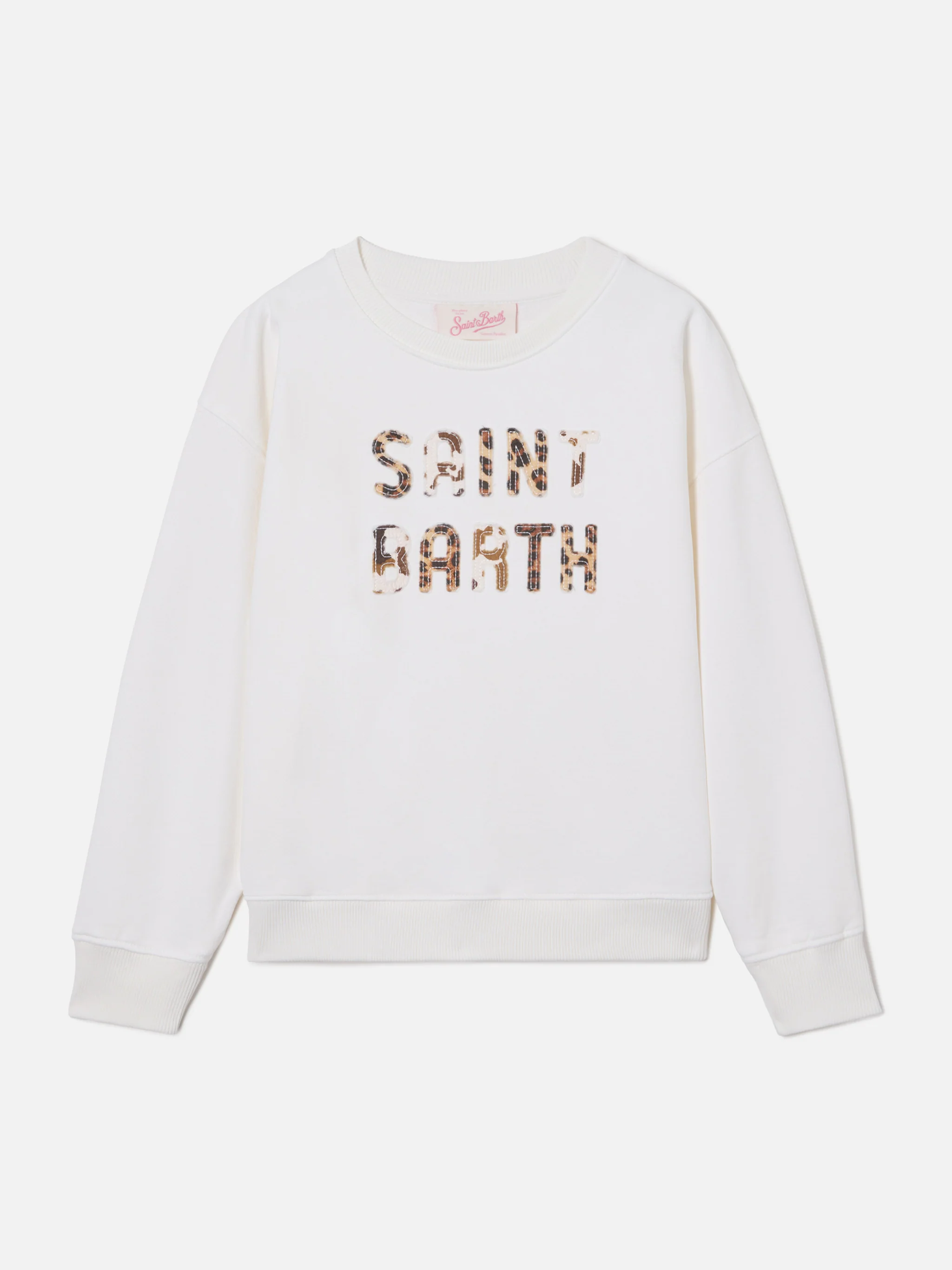 Briony Crewneck Sweatshirt in white with leopard patch