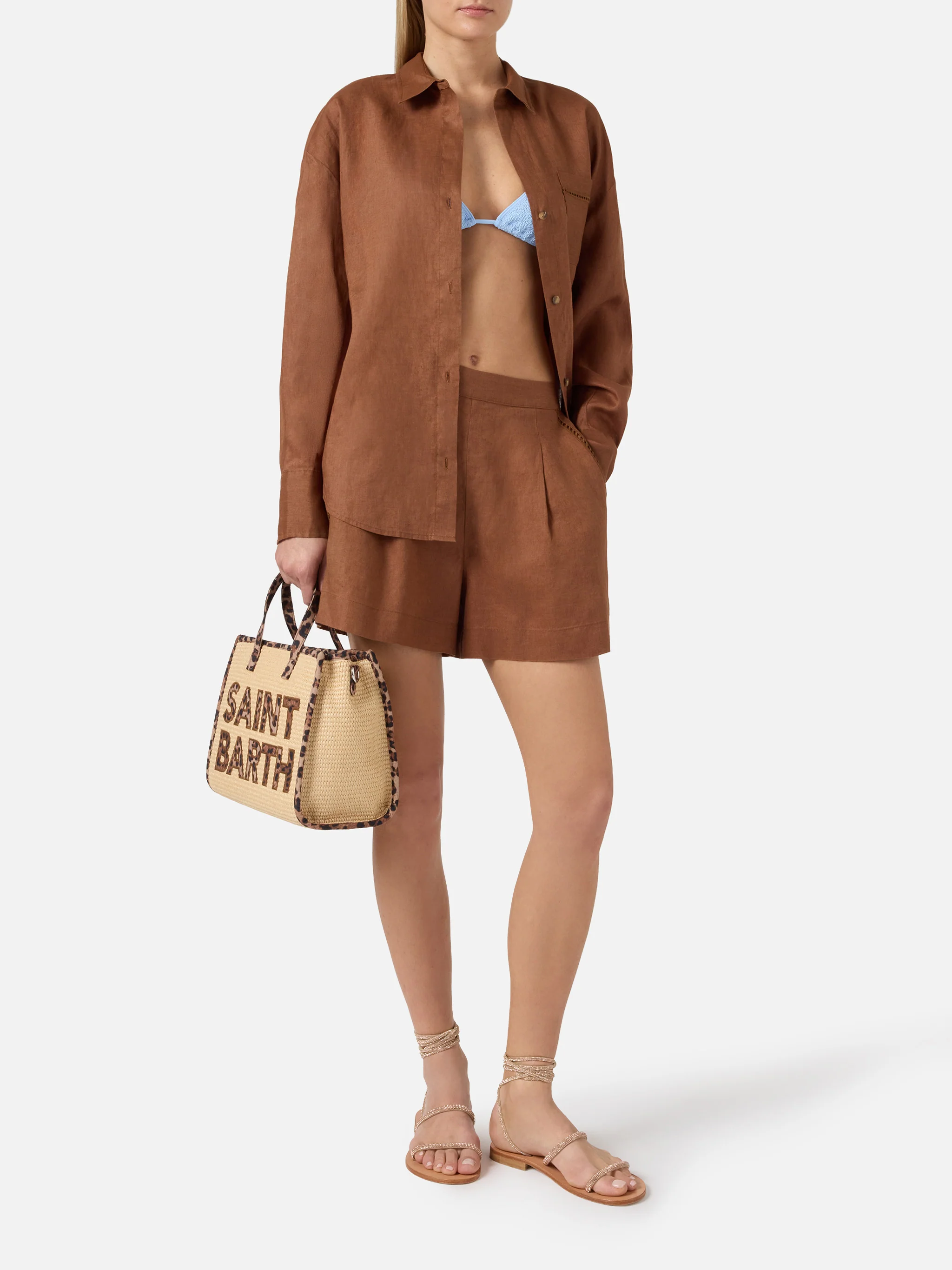 Brown Amani linen shorts - Image 2