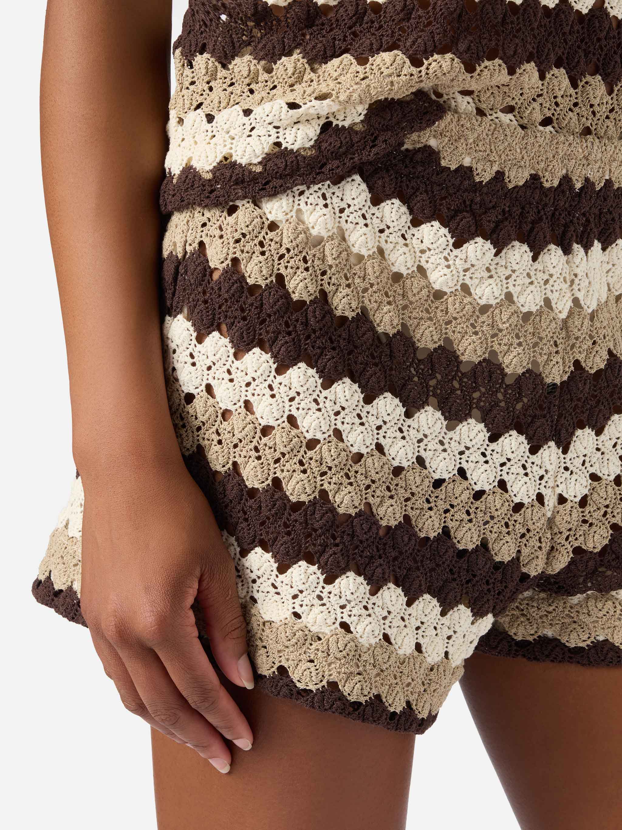 Brown striped Meave crochet shorts - Image 4
